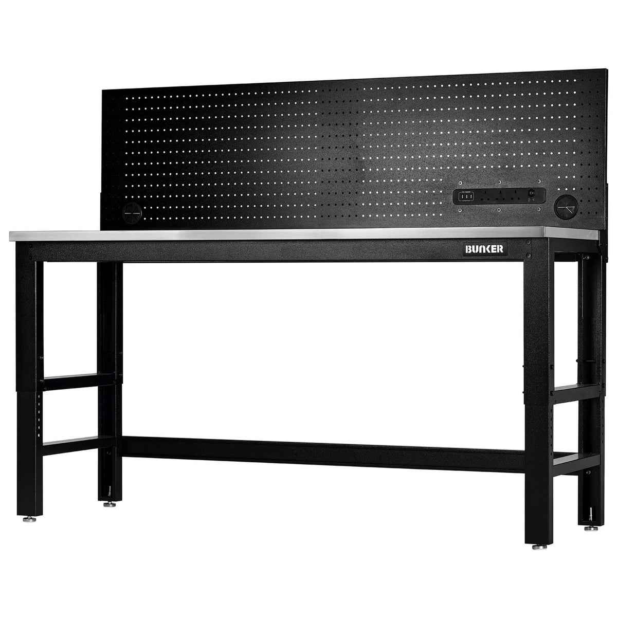BUNKER Workbench with Stainless Steel Worktop and Power Pegboard 1830mm 28099  White Rose Tools