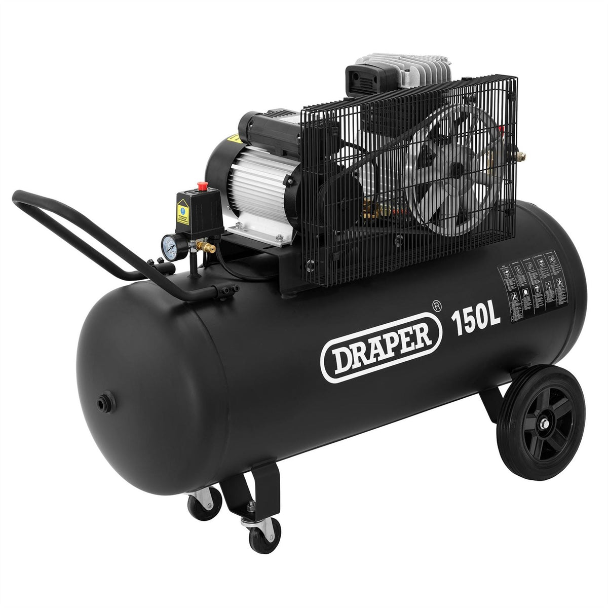 Draper 230V 150L Belt-Driven Air Compressor 2.2kW/3hp 55305  White Rose Tools