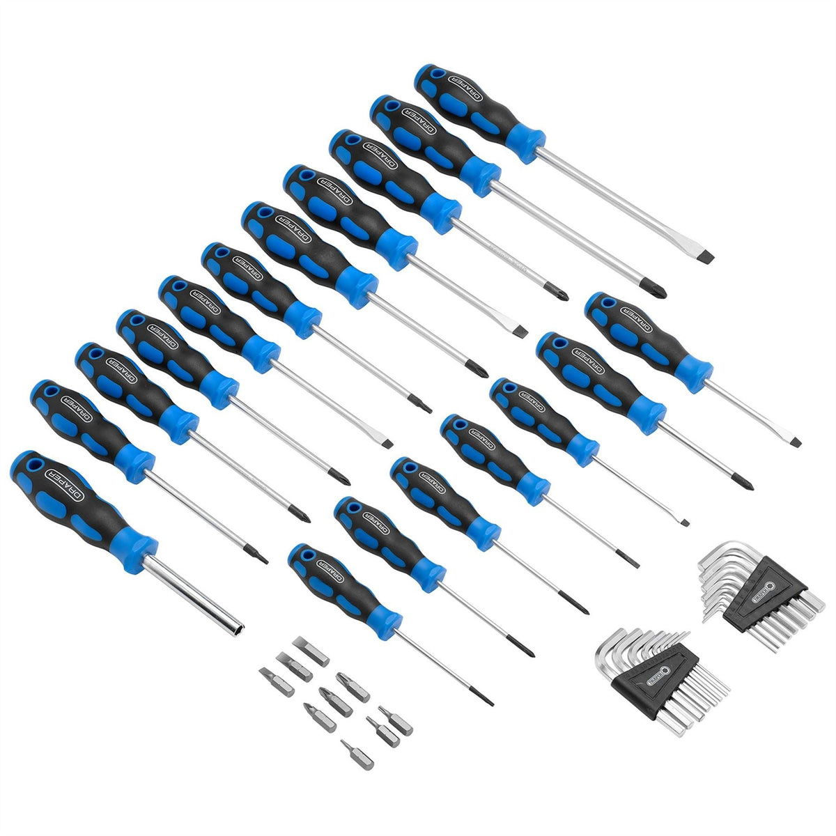 Draper Soft Grip Screwdriver Hex. Key and Bit Set (44 Piece) 81294  White Rose Tools