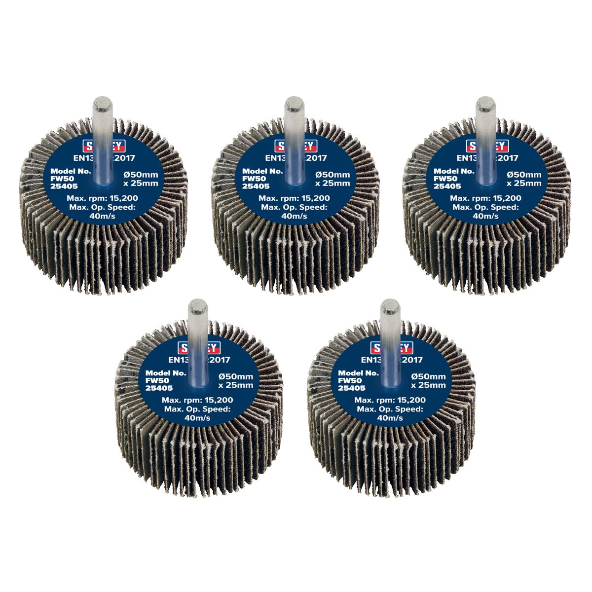 Sealey Abrasive Flap Wheel Ø50 x 25mm 40Grit Ø6mm Shaft - Pack of 5 