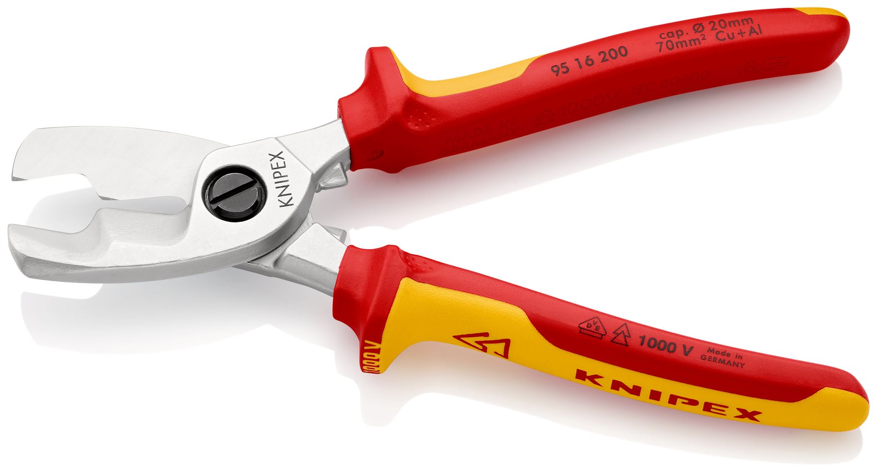 KNIPEX Cable Shears with Twin Cutting Edge 20mm Diameter Capacity 200mm VDE Multi Component Grips 95 16 200 SB