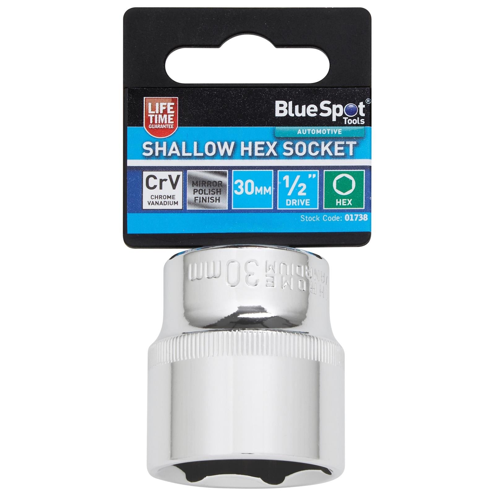 BlueSpot Shallow Socket 1/2" Drive 6 Point Hex Chrome Individual 8-32mm - Choose Size  White Rose Tools