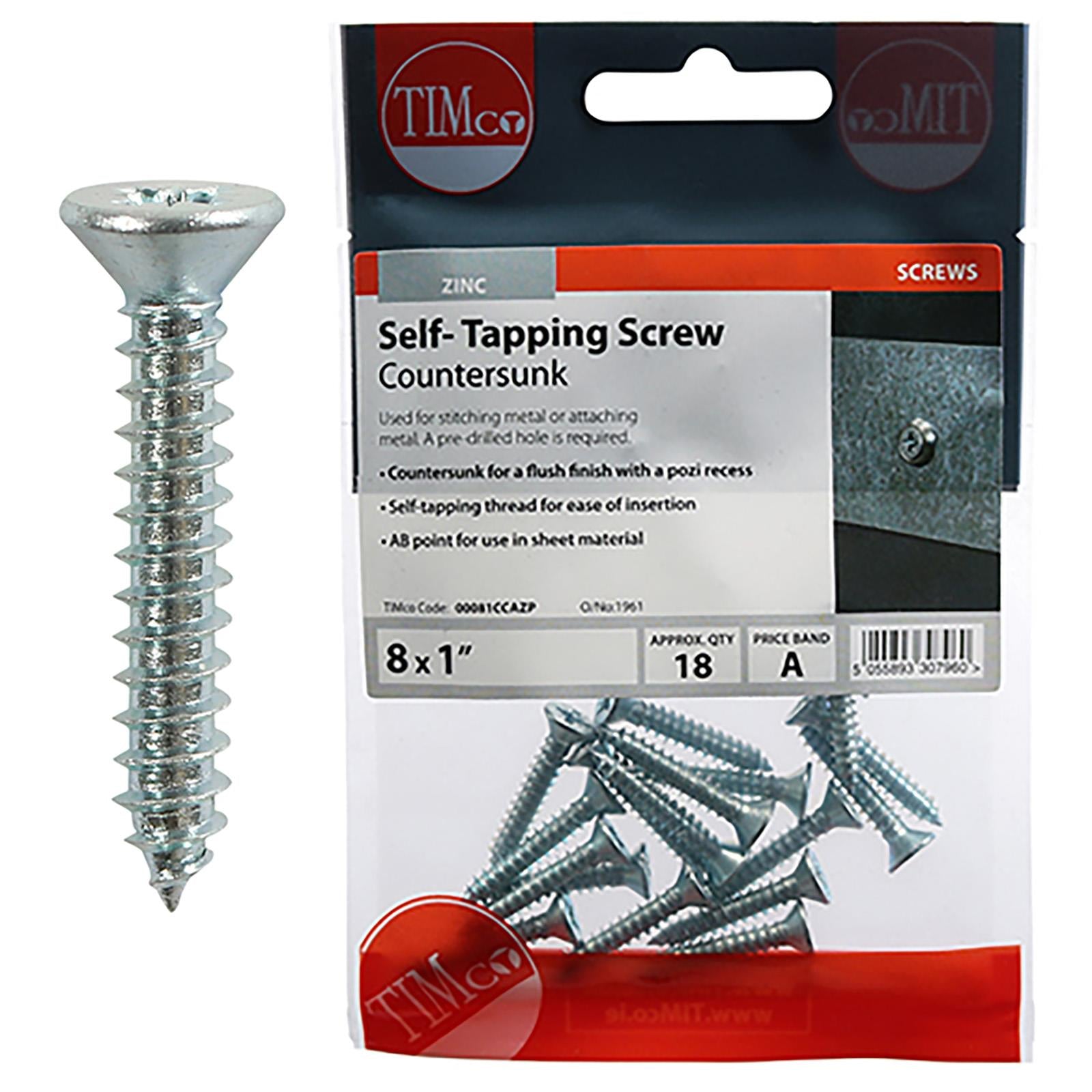 TIMCO Self Tapping Screws Countersunk Zinc Pozi - Choose Size