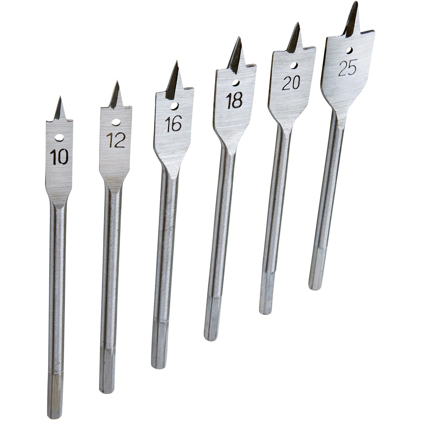 BlueSpot Flat Wood Drill Bits Spade Hole Cutter Laminate Hard Softwood 10-25mm 6pc 