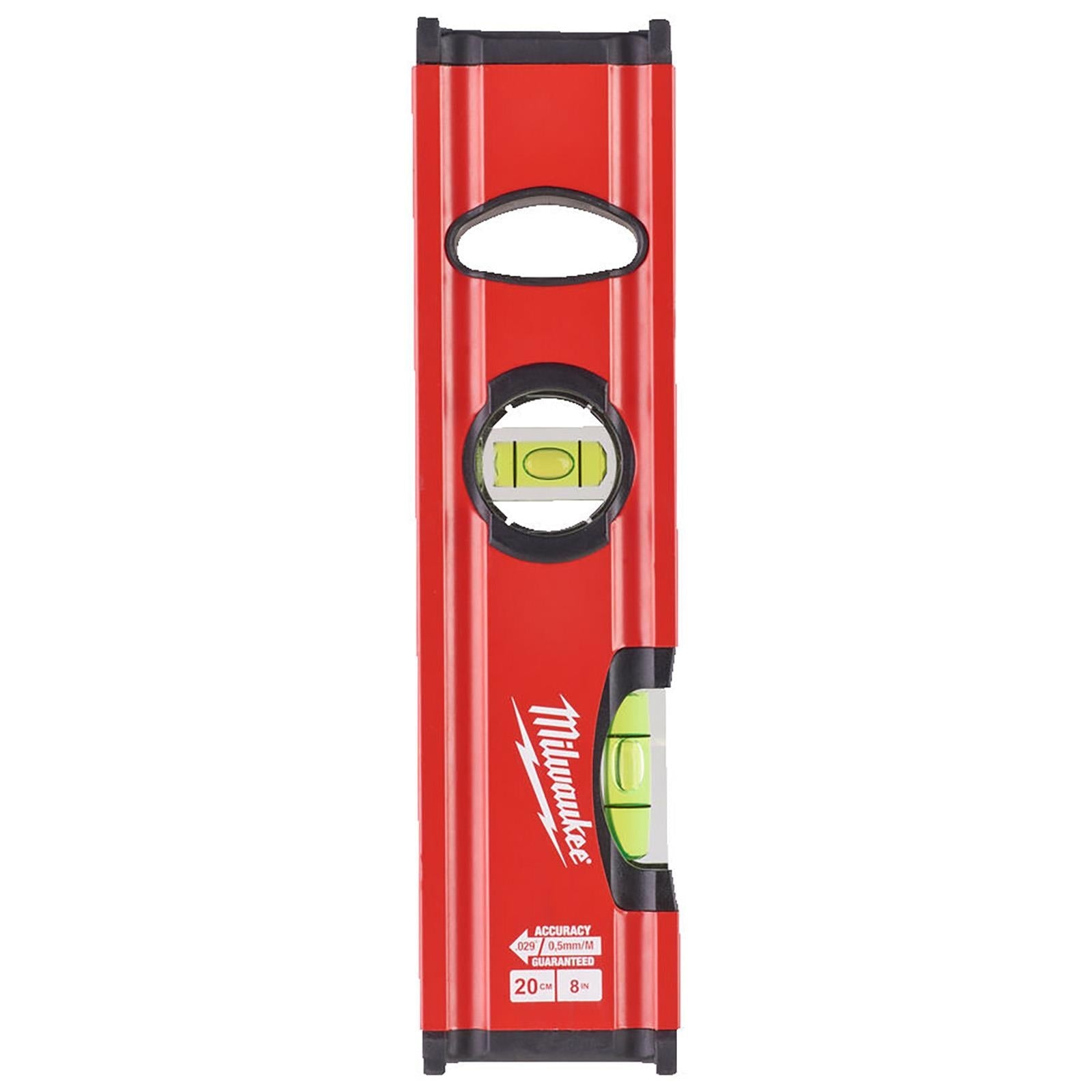 Milwaukee 20cm Spirit Level Slim Box Shockproof Measuring 2 Vial Precision Milled  White Rose Tools