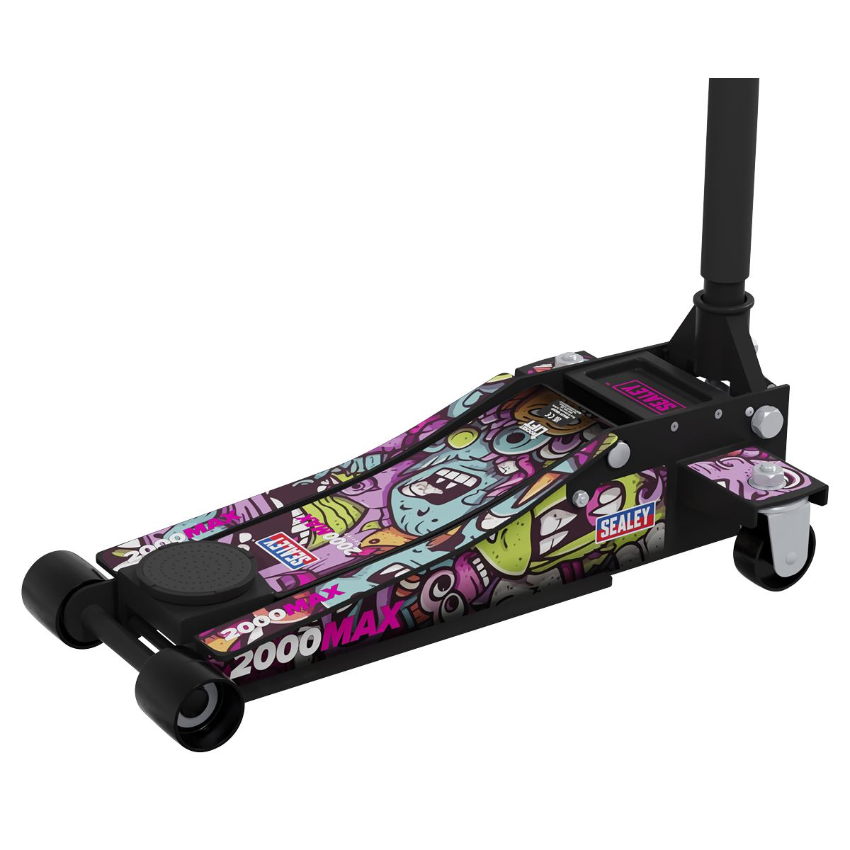 Sealey Low Entry Custom Design Trolley Jack with Rocket Lift 2 Tonne - Black  White Rose Tools
