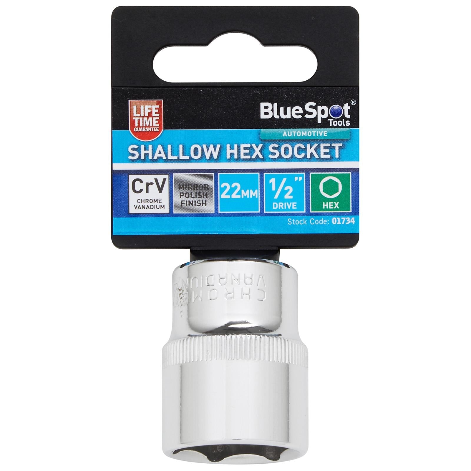 BlueSpot Shallow Socket 1/2" Drive 6 Point Hex Chrome Individual 8-32mm - Choose Size  White Rose Tools