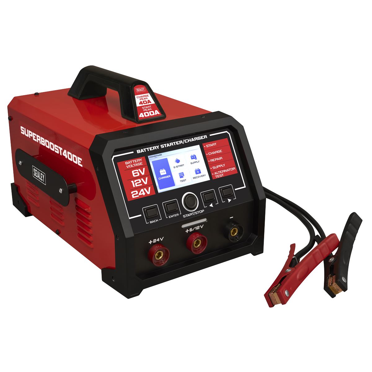 Sealey 6/12/24V Battery Starter/Charger 400A/230V  White Rose Tools
