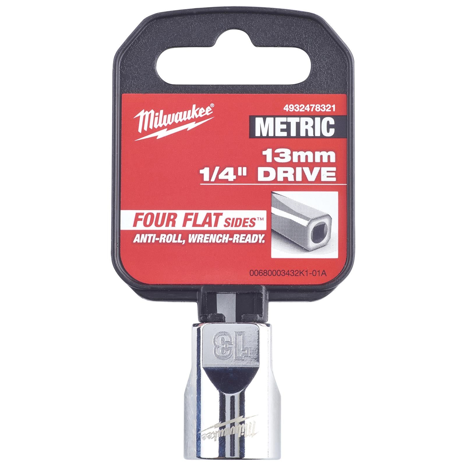 Milwaukee Chrome Socket 1/4" Drive Four Flat Sides Metric Standard 4-15mm Individual