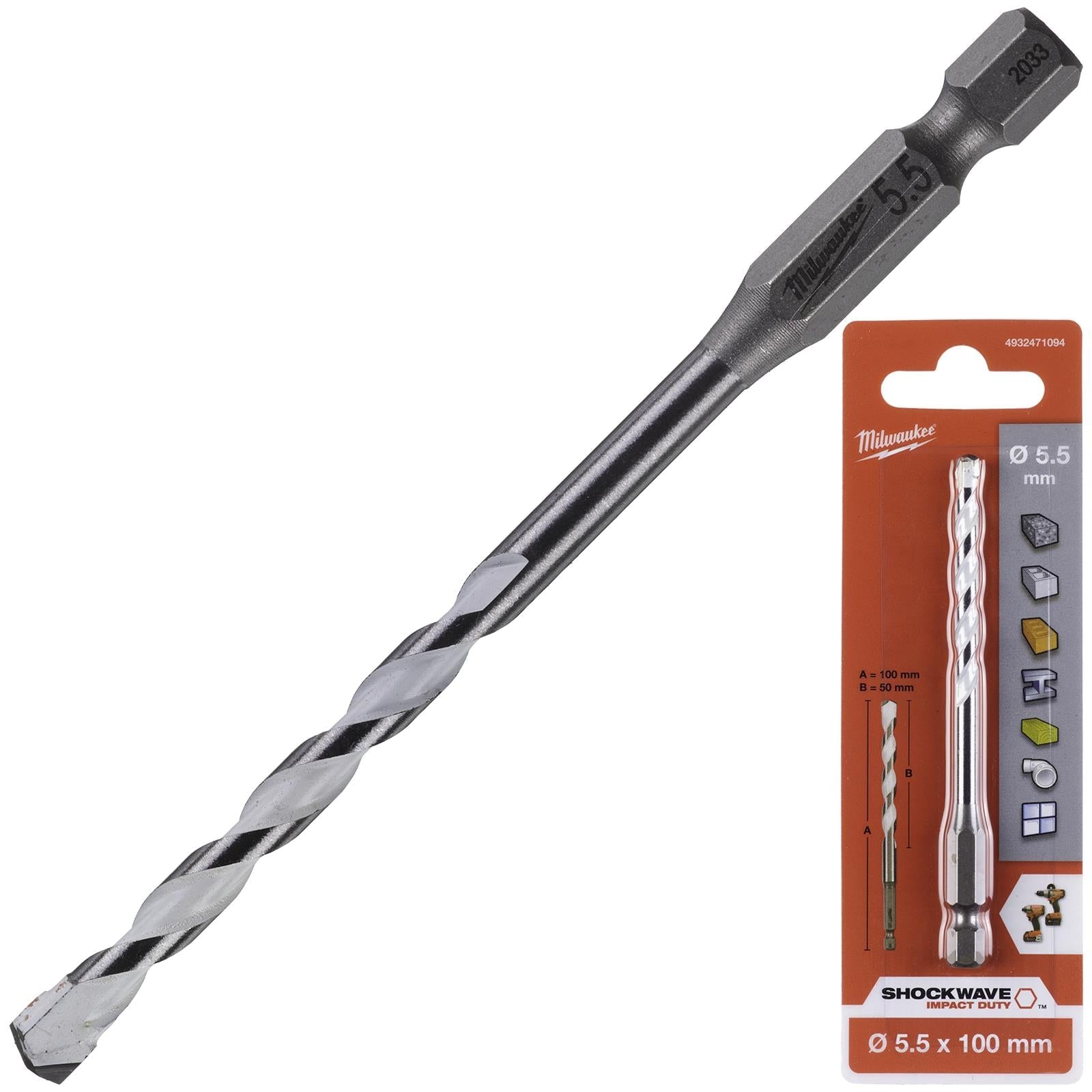 Milwaukee Multi Material Drill Bits Impact Rated TCT for Wood Metal Masonry 