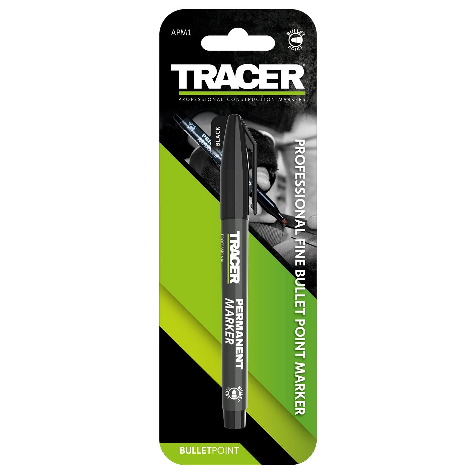 TRACER Permanent Marker Pen Black 1-2mm Fine Bullet Point