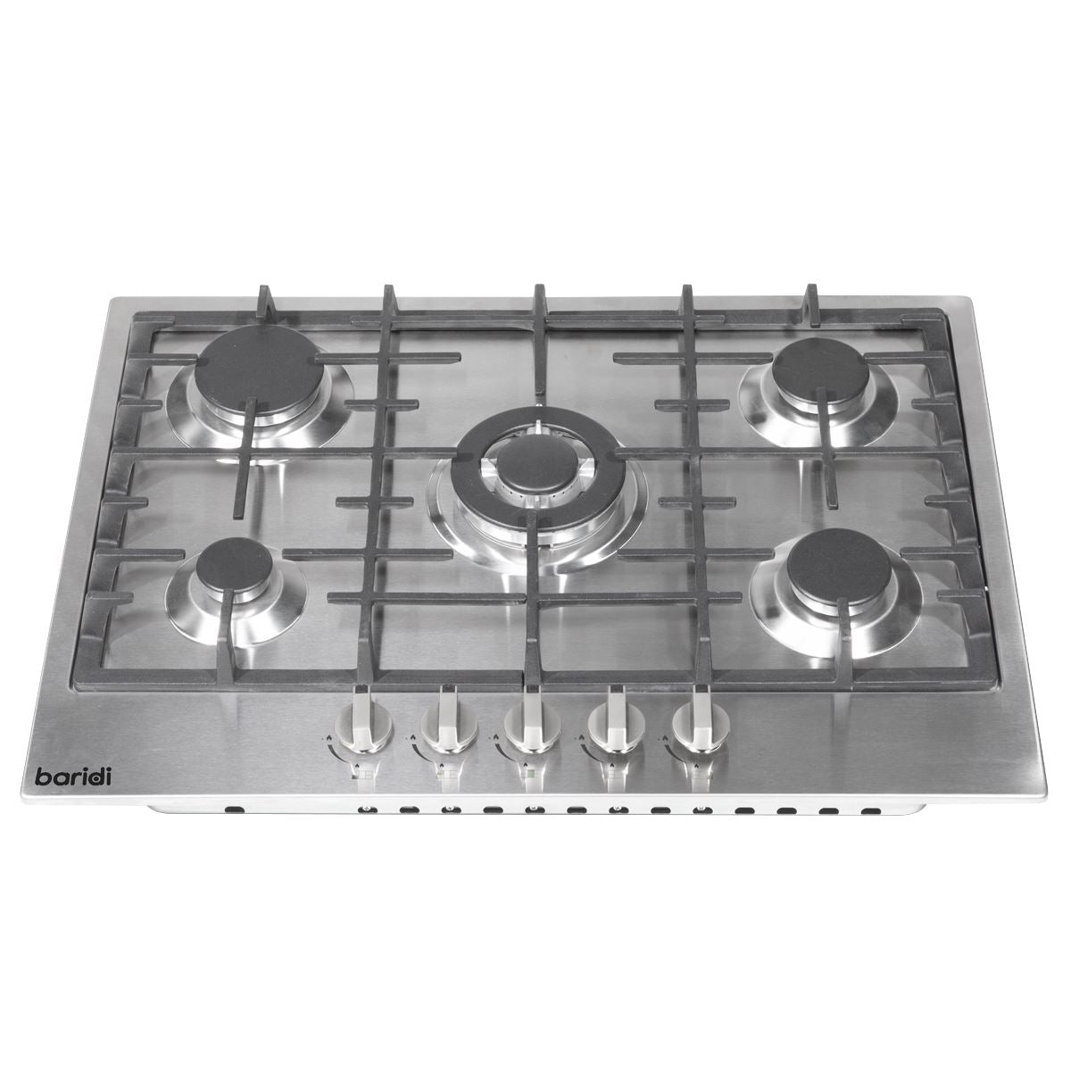 Baridi 70cm Gas Hob, 5 Burner and Cast Iron Pan Supports, Stainless Steel