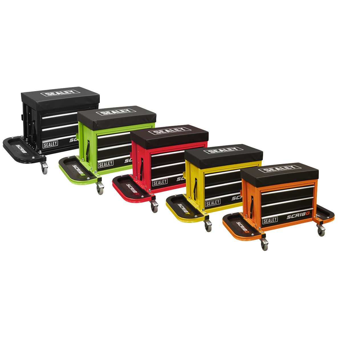 Sealey Mechanics Rolling Utility Seat and Toolbox with Drawers Orange 