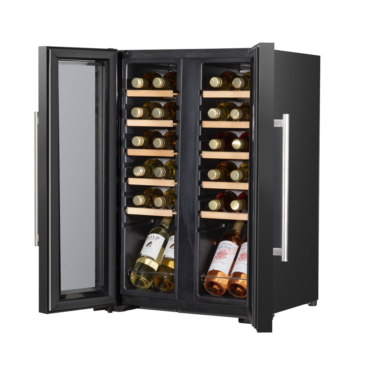 Baridi 24 Bottle Dual Zone Wine Cooler, Fridge, Touch Screen, LED Light Black and Mirror Glass Door
