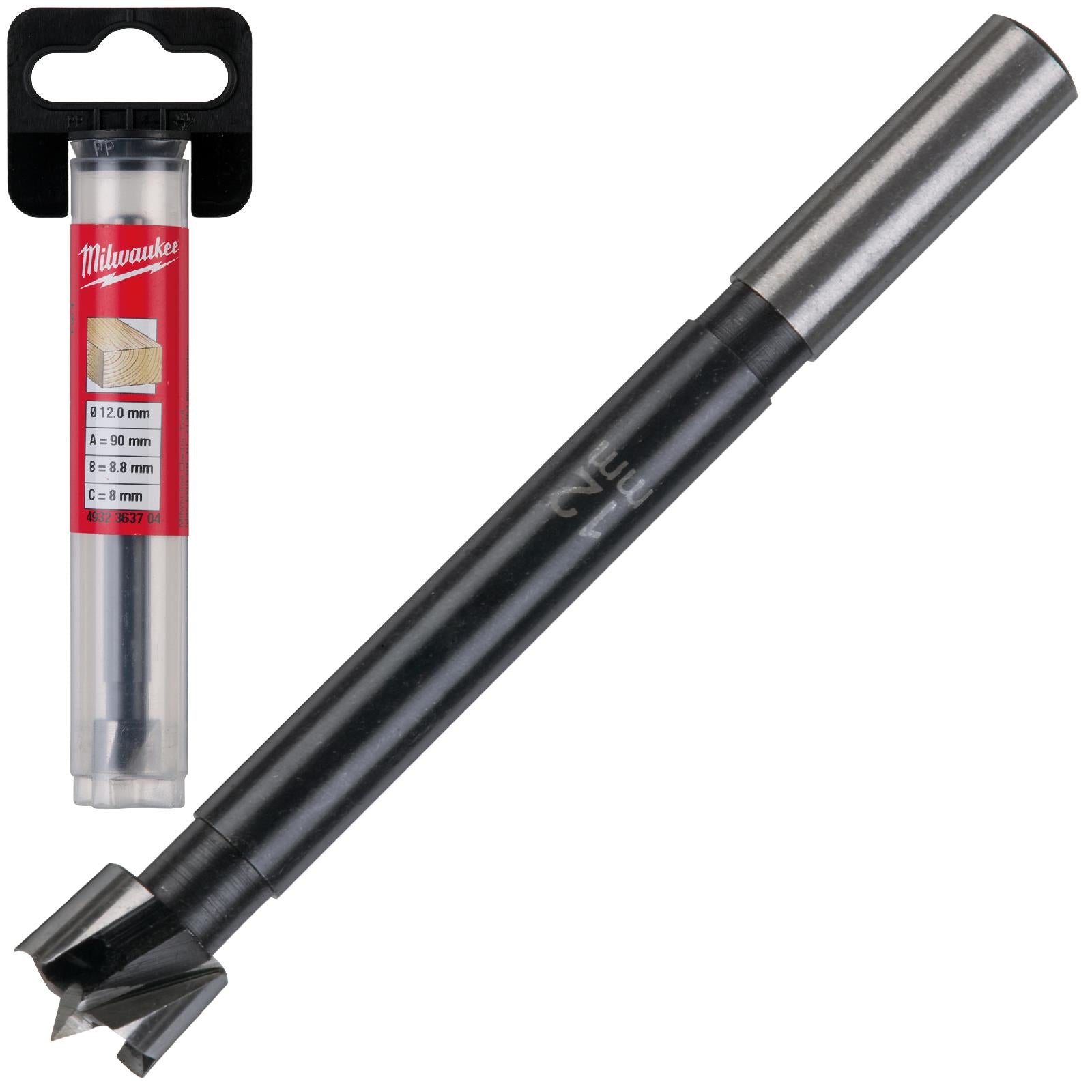 Milwaukee Forstner Wood Drill Bits 9.5mm Round Shank 90mm Long 50mm Working Length 