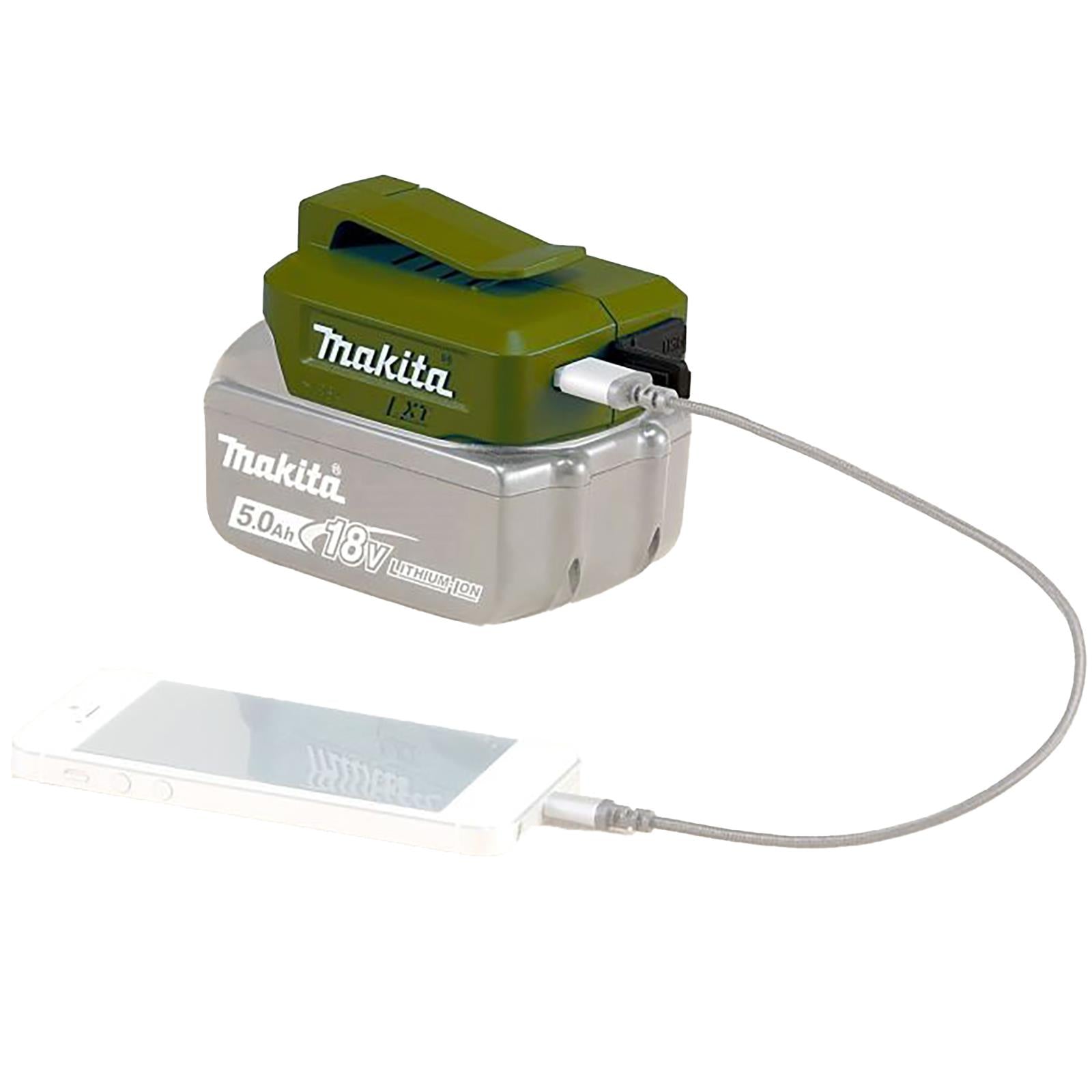 Makita LXT Charging Adaptor Mobile Phone iPad Charger 18V Compatible Olive Outdoor Adventure Range