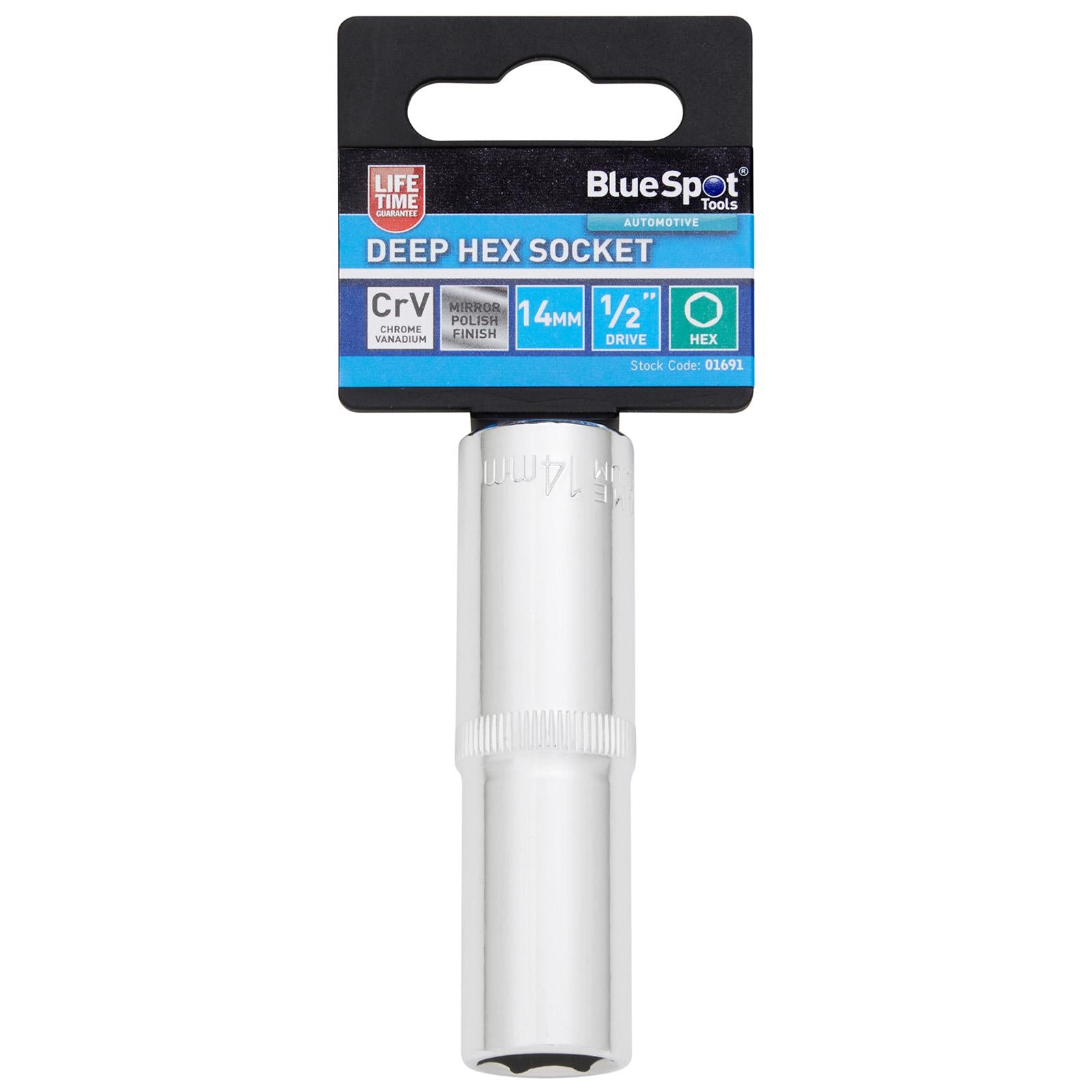 BlueSpot Deep Socket 1/2" Drive 6 Point Hex Chrome Individual 8-32mm - Choose Size  White Rose Tools