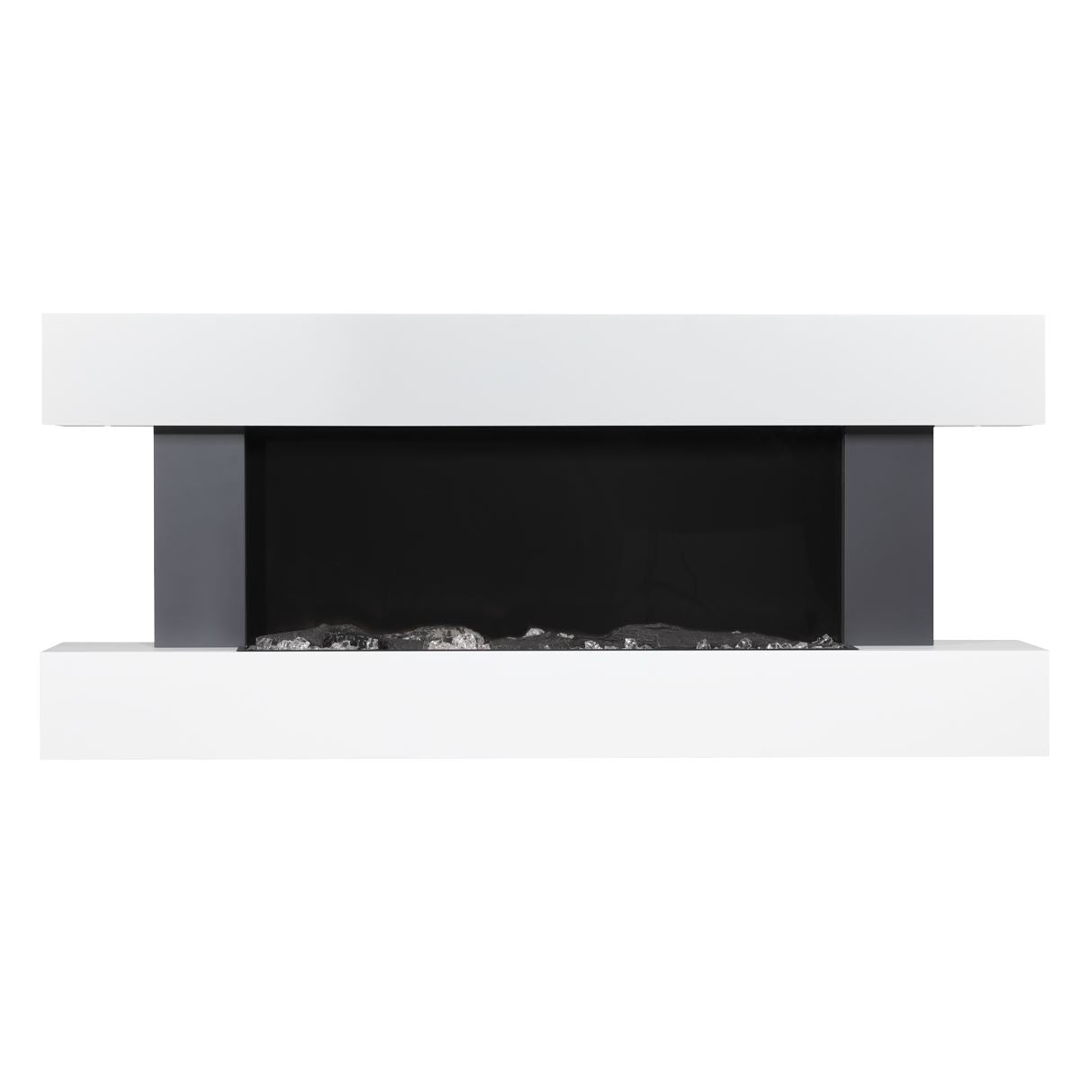 Baridi 46” Wall Mounting 1000W/2000W Electric Fireplace with LED Flame Effects, Side Glass Decoration and Pebble Accessories, Grey