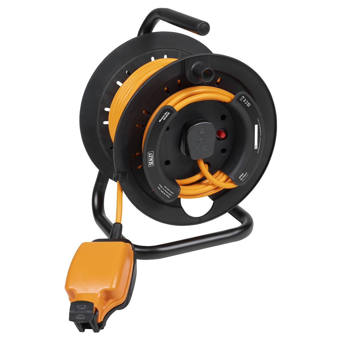 Sealey 25m IP54 Weatherproof In-line Socket with Thermal Cutout, & 3m Additional Plug Cable  White Rose Tools