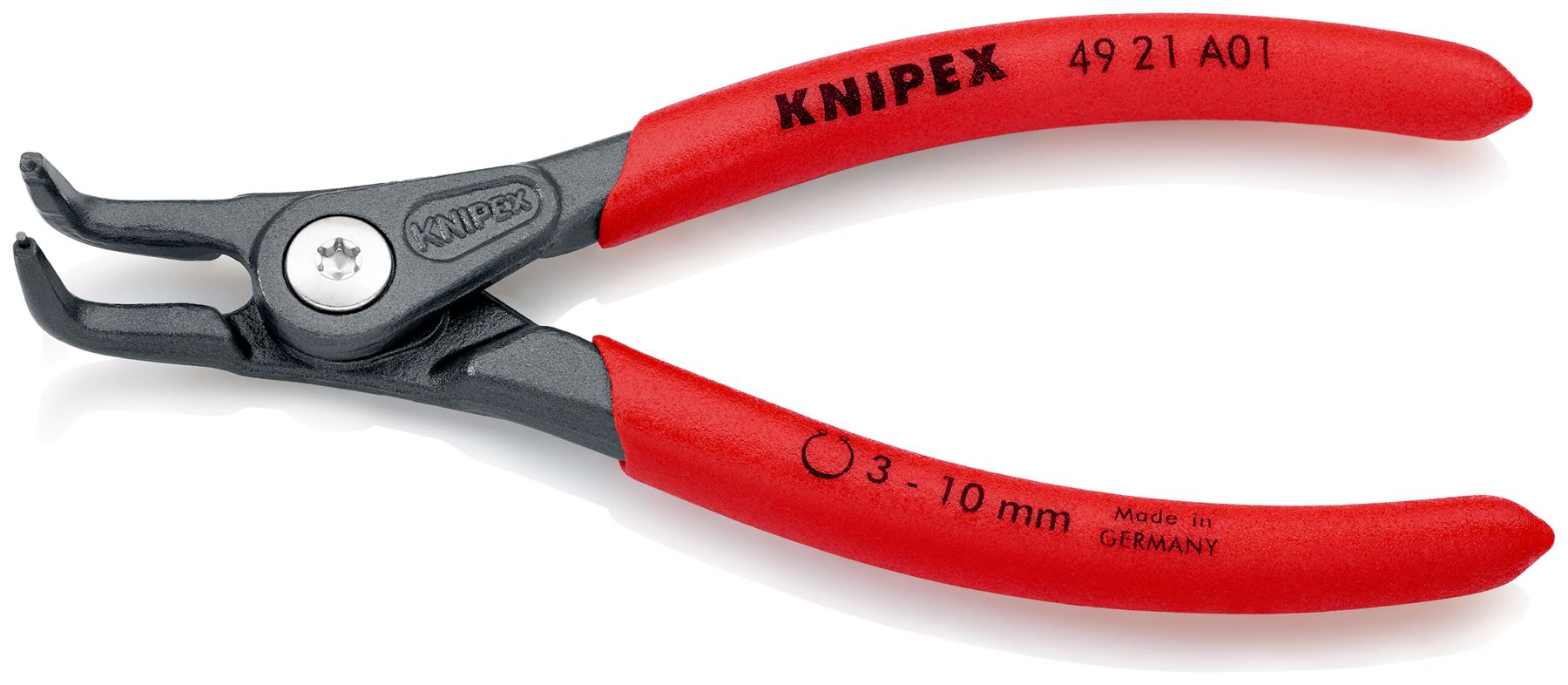 KNIPEX Precision Circlip Pliers for External Circlips on Shafts 90° Angled 130mm 0.9mm Diameter Tips 49 21 A01