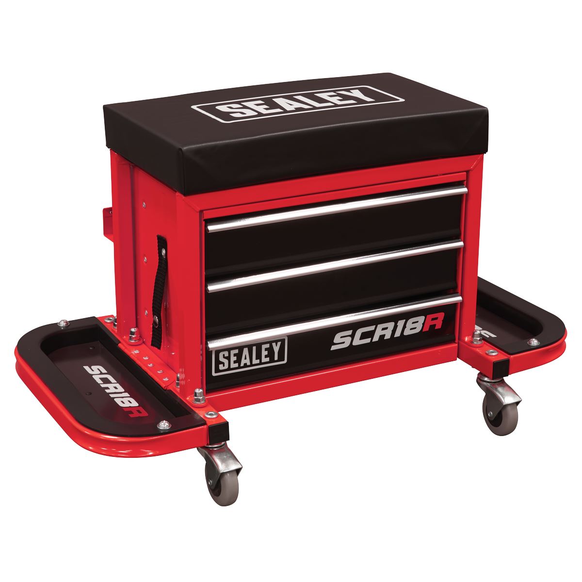 Sealey Mechanics Rolling Utility Seat and Toolbox with Drawers Red
