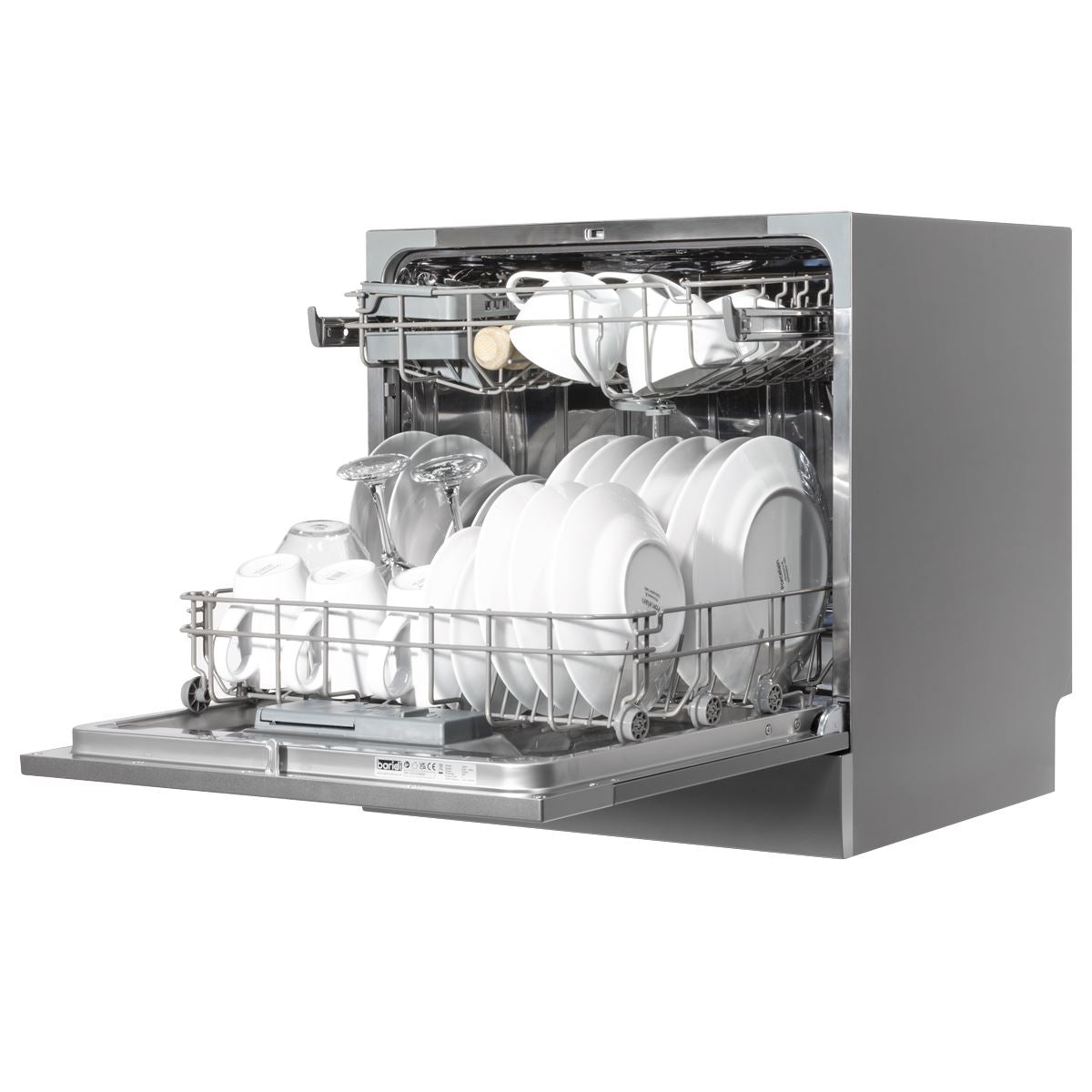 Baridi Compact Tabletop Dishwasher 8 Place Settings, 6 Programmes, Low Noise, 8L Cycle, Start Delay - Silver  White Rose Tools