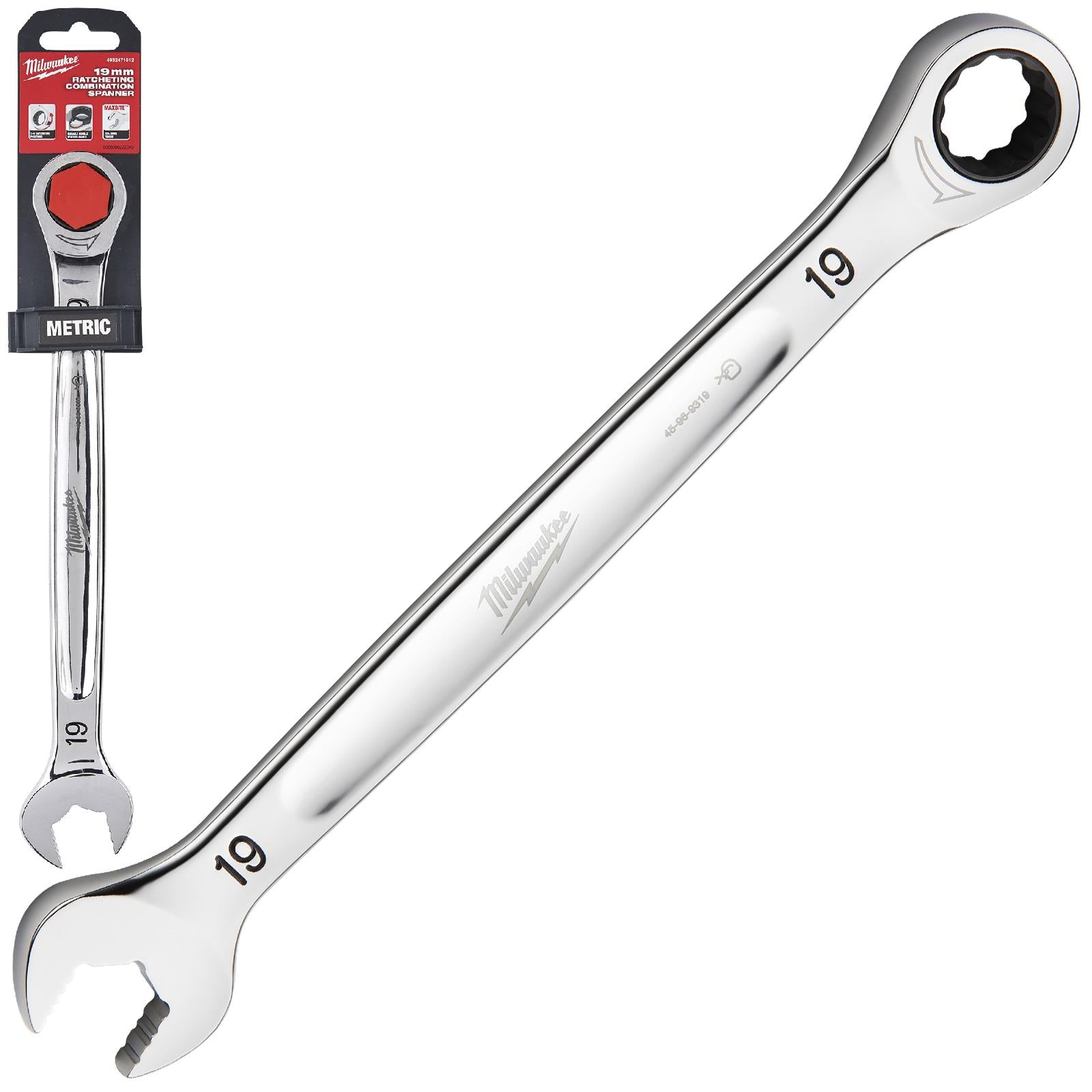 Milwaukee Ratchet Combination Spanners MAX BITE Fixed Head Open End Ring - Choose Size