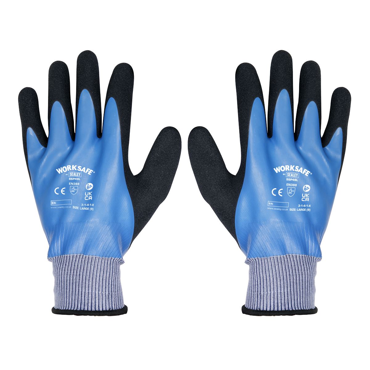 Worksafe by Sealey Waterproof Latex Gloves Large – Pair