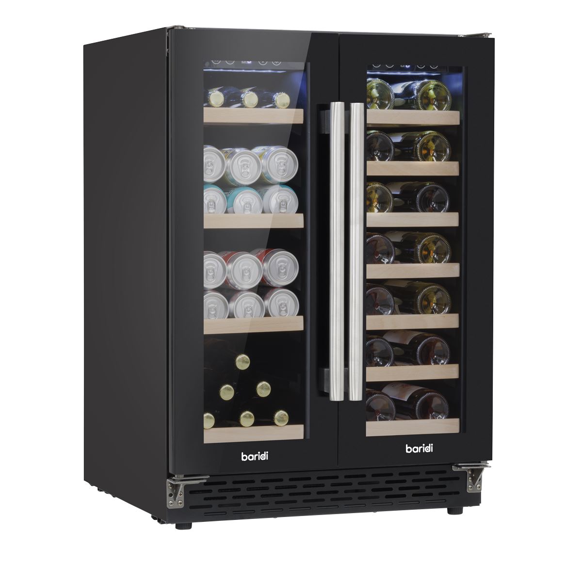 Baridi 60cm Dual Zone Wine Cooler and Drinks Fridge 40 Bottle/120 Can Built-In Under Counter/Freestanding Glass Fronted Bar Drinks Fridge Chiller