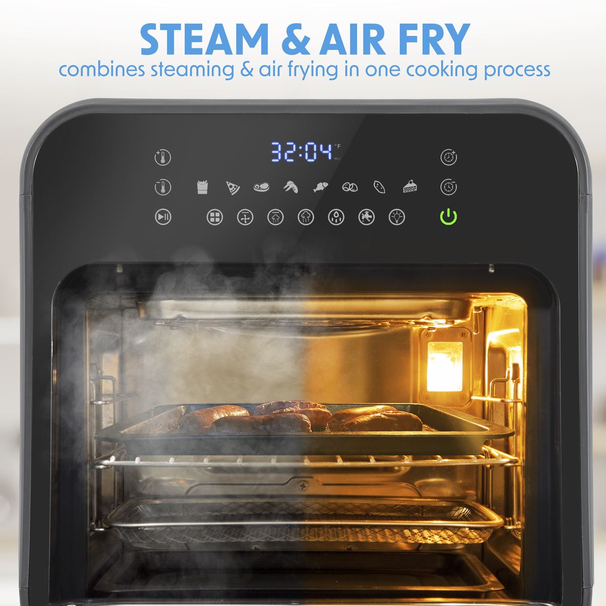 Baridi Steam Air Fryer Oven, Self-Cleaning, 8 Preset Programs, 1635W, 15L, Black