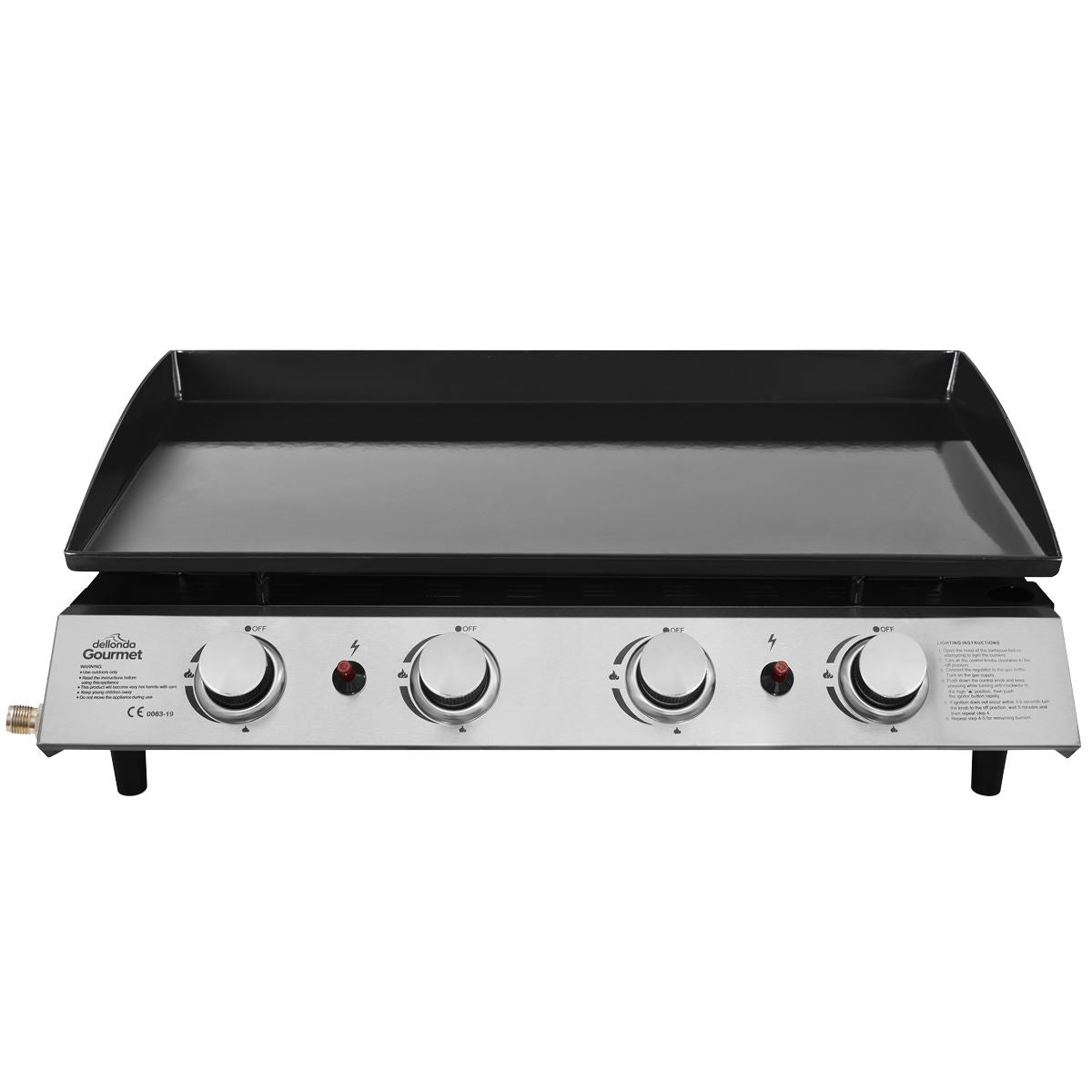 Dellonda 4 Burner Portable Gas Plancha 10kW BBQ Griddle, Stainless Steel