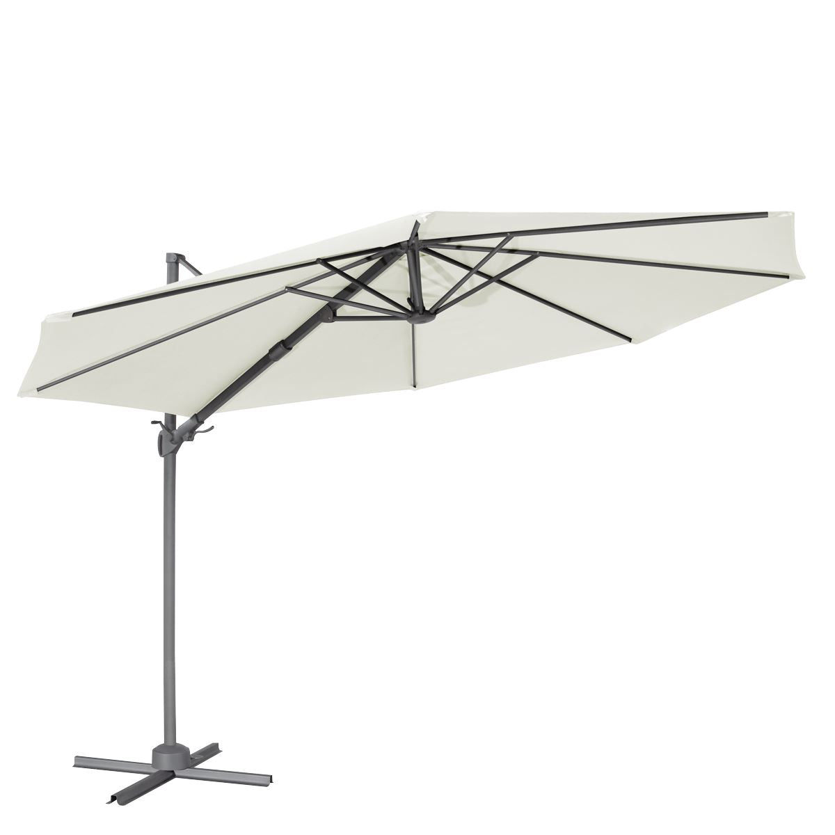 Dellonda Ø3m Garden/Patio Cantilever Parasol/Umbrella with Crank Handle, 360° Rotation, Tilt and Cover, Cream
