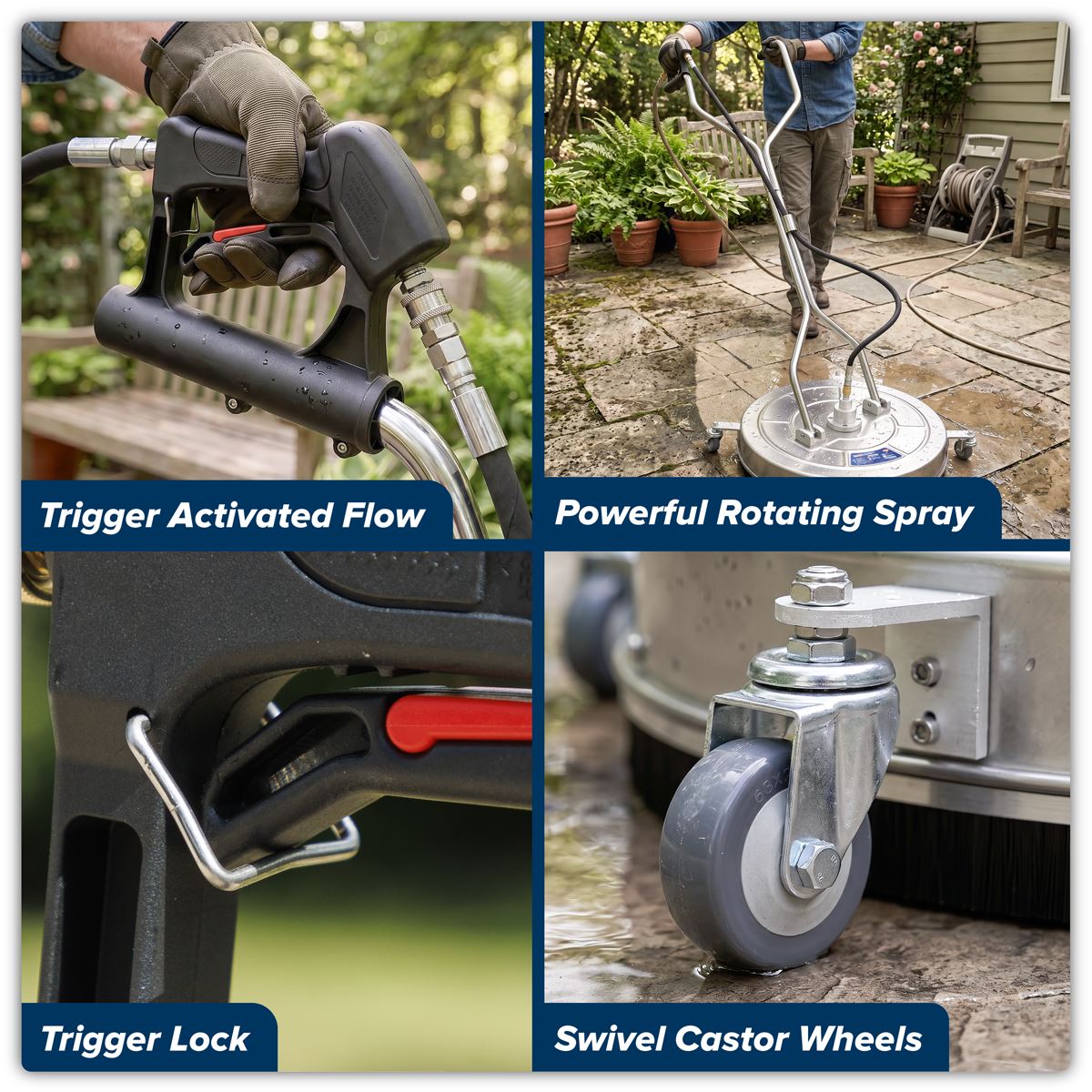 Sealey 24" Surface Cleaner with Dual Handle & Rotating Spray Bar - Stainless Steel