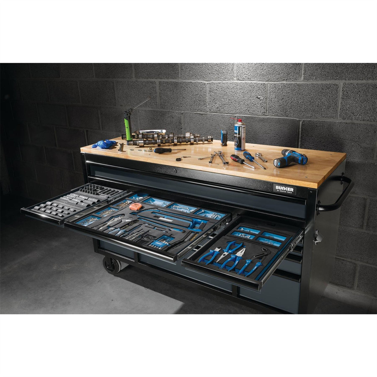 BUNKER 15 Drawer Workbench Roller Tool Cabinet 61" Grey 27225  White Rose Tools