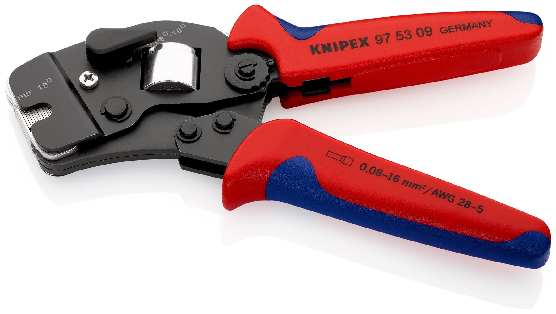 KNIPEX Self Adjusting Crimping Pliers for Wire Ferrules with Front Loading 0.08-10/16mm² 190mm Multi Component Grips 97 53 09 SB