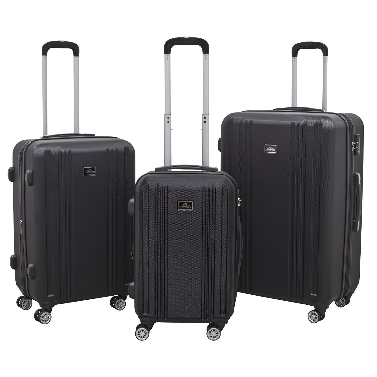 Dellonda 3-Piece Lightweight Luggage Suitcase Trolley Set ABS TSA Lock Black