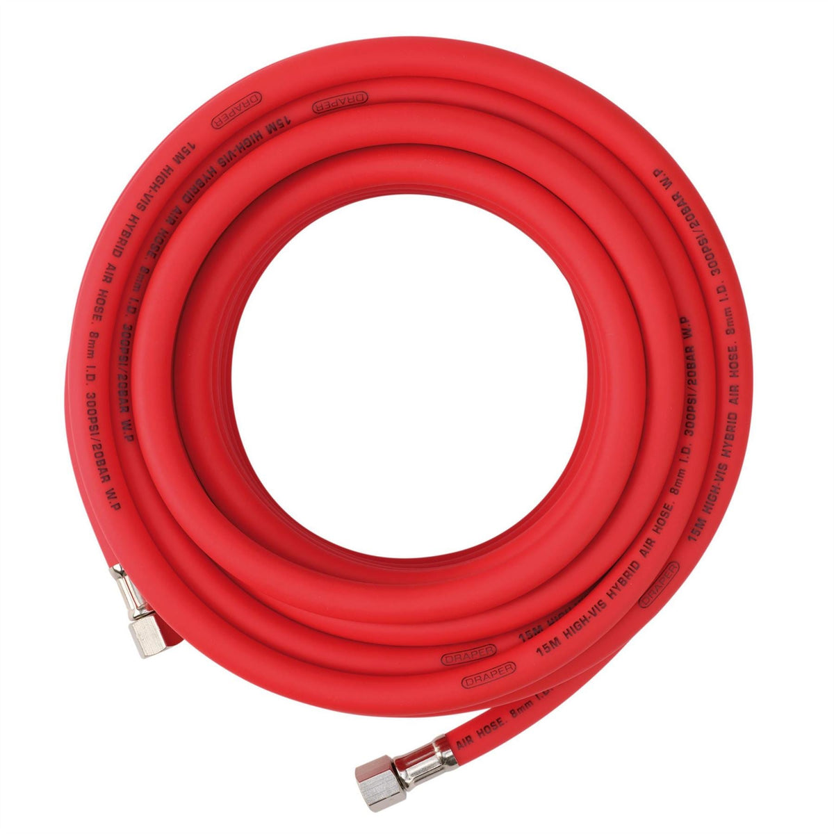 Draper High Visibility Hybrid Air Hose 15m x 8mm 1/4" BSP Red 31735  White Rose Tools