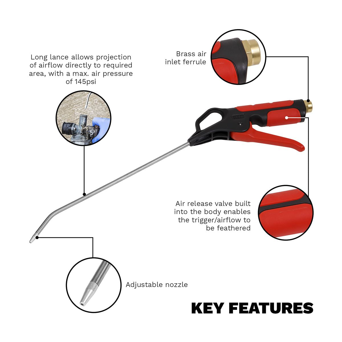 Sealey Air Blow Gun 270mm with 1/4"BSP Air Inlet 