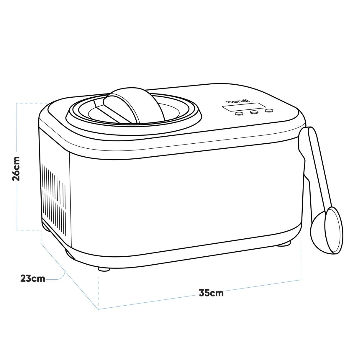Baridi Automatic Churning Ice Cream Machine 1L - Black  White Rose Tools
