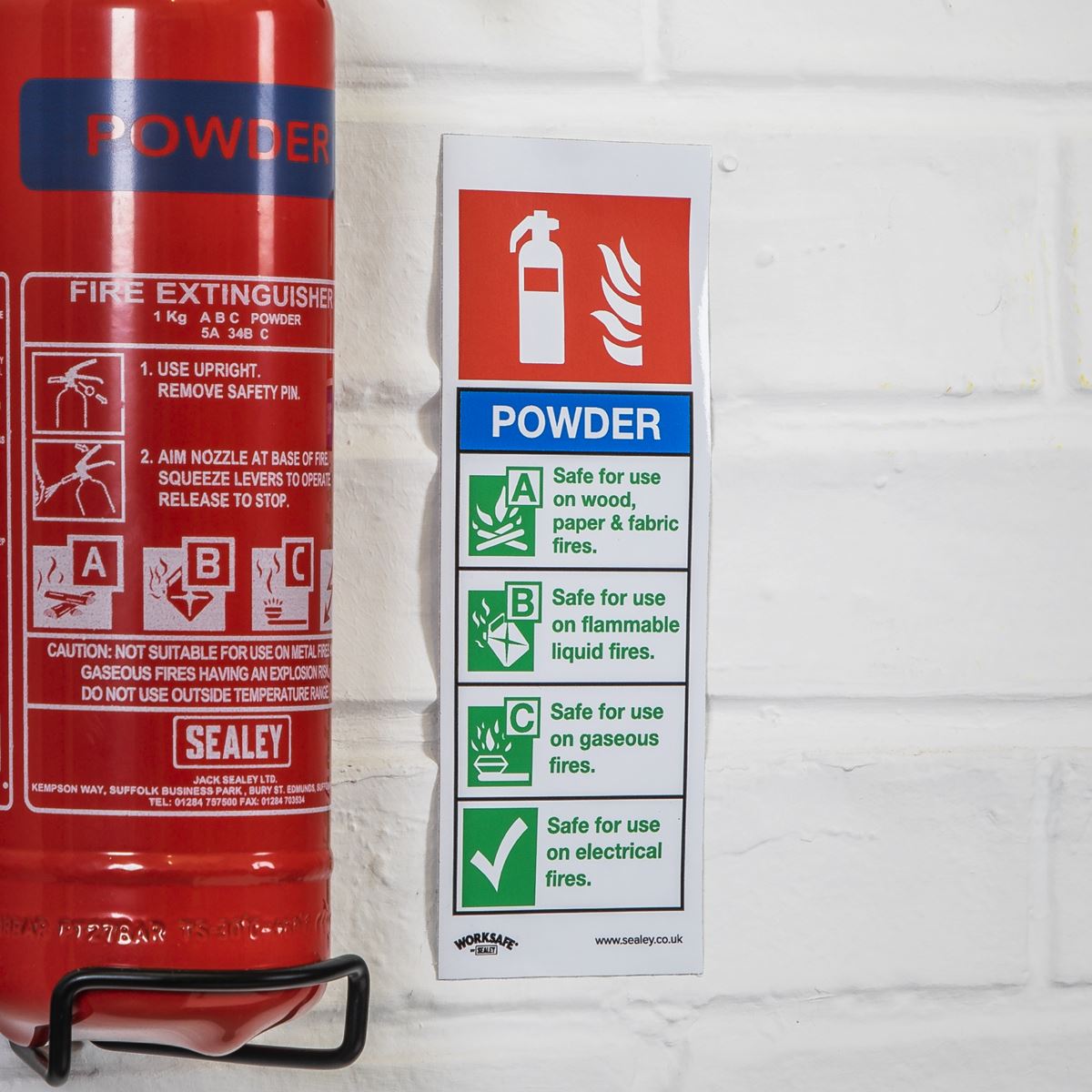 Worksafe by Sealey Safe Conditions Safety Sign - Powder Fire Extinguisher - Self-Adhesive Vinyl