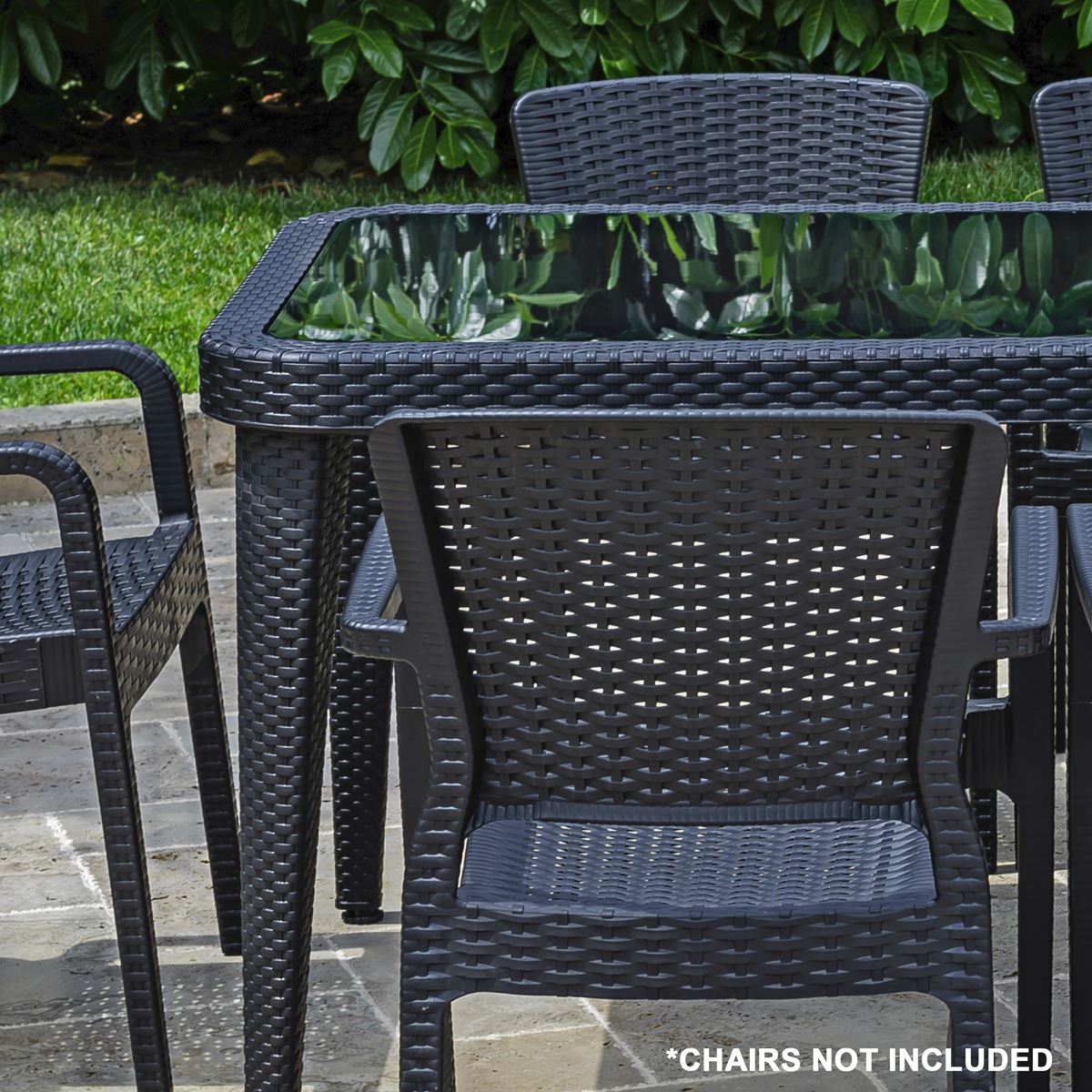 Dellonda Outdoor Dining Table Weather Resistant Body Glass Table 90x150cm
