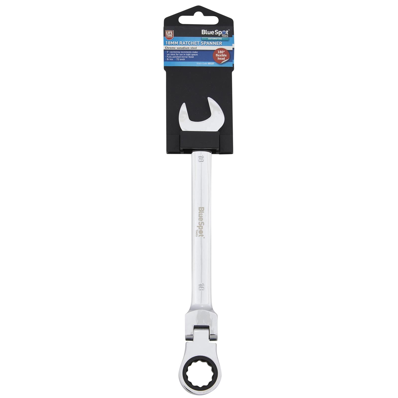 BlueSpot Ratchet Combination Spanner Flexible Head Chrome Vanadium 18mm