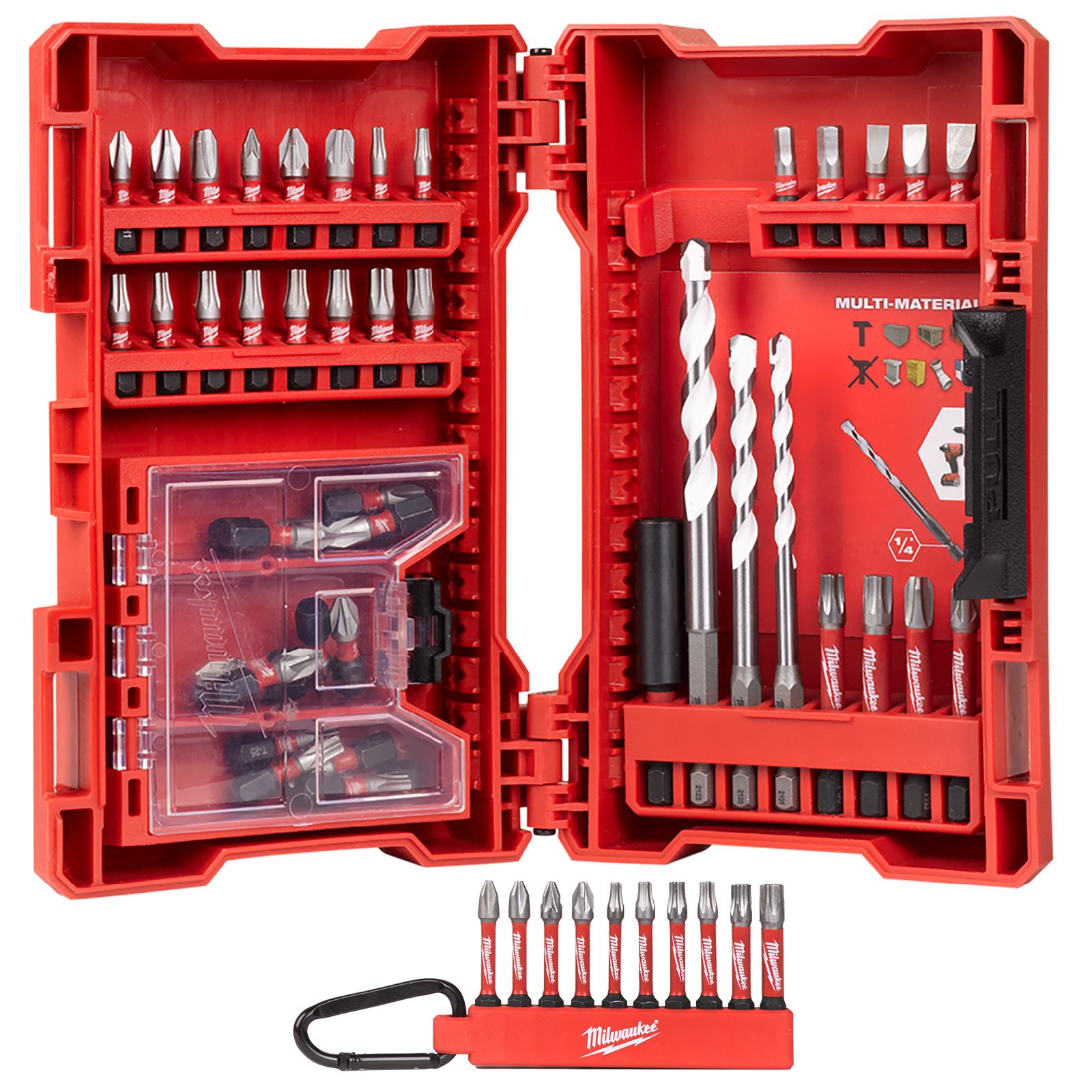 Milwaukee Screwdriver and Drill Bit Set 54 Piece Shockwave Impact Duty + Carabiner Set 
