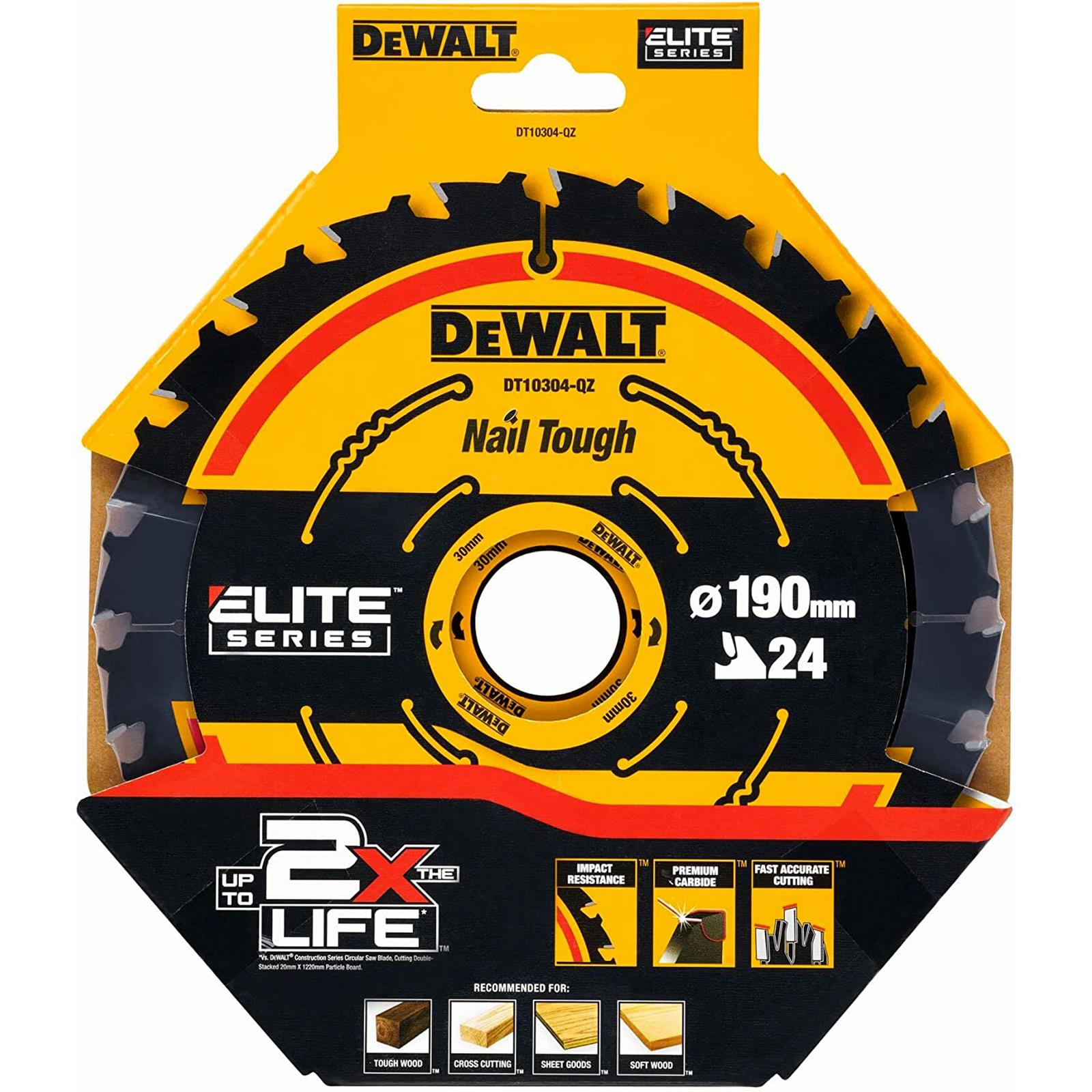 DeWalt Elite Circular Saw Blade 190mm x 30mm 24T Wood Cutting Framing DT10304