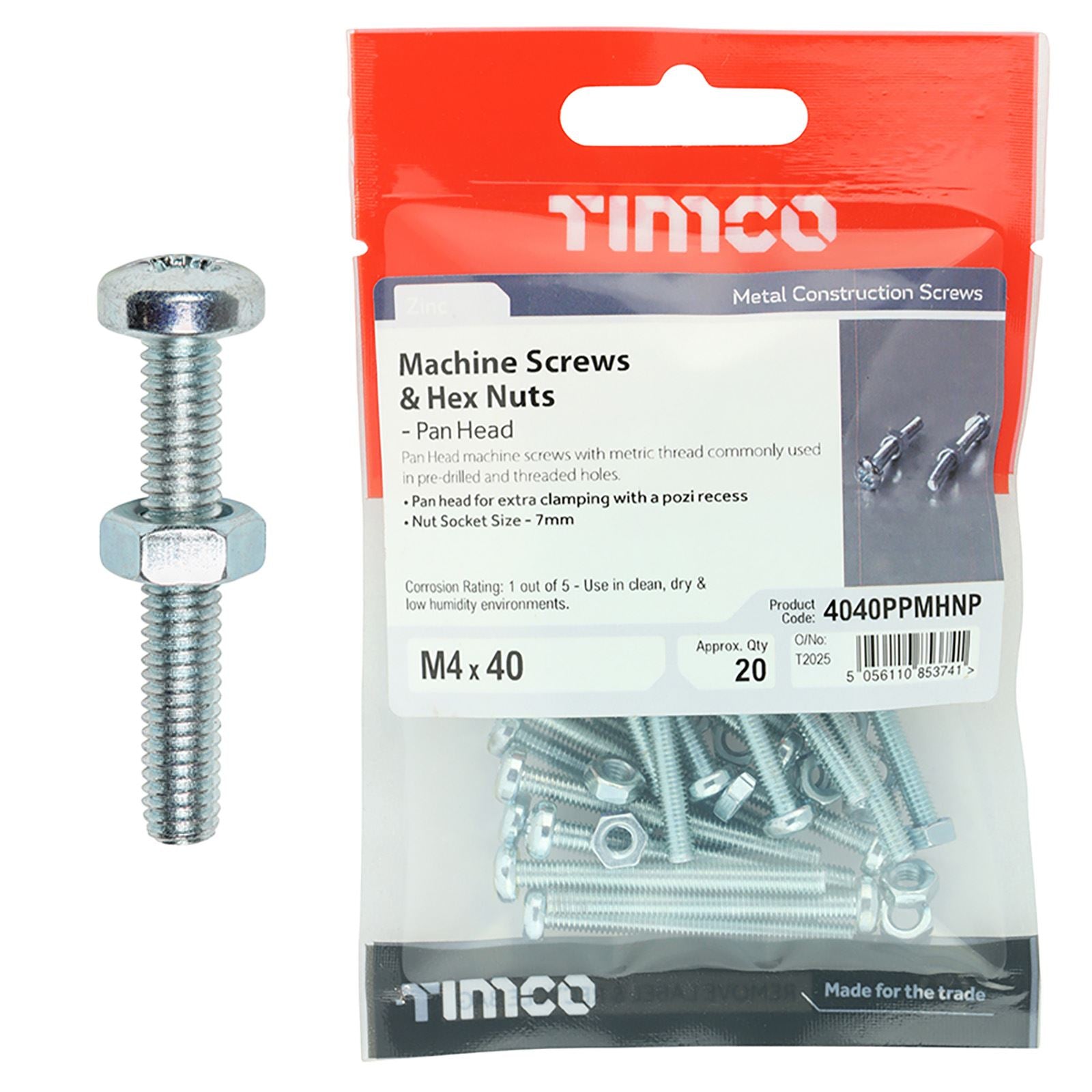 TIMCO Machine Screws Pan Head with Hex Nut Zinc Pozi Timpac - Choose Size