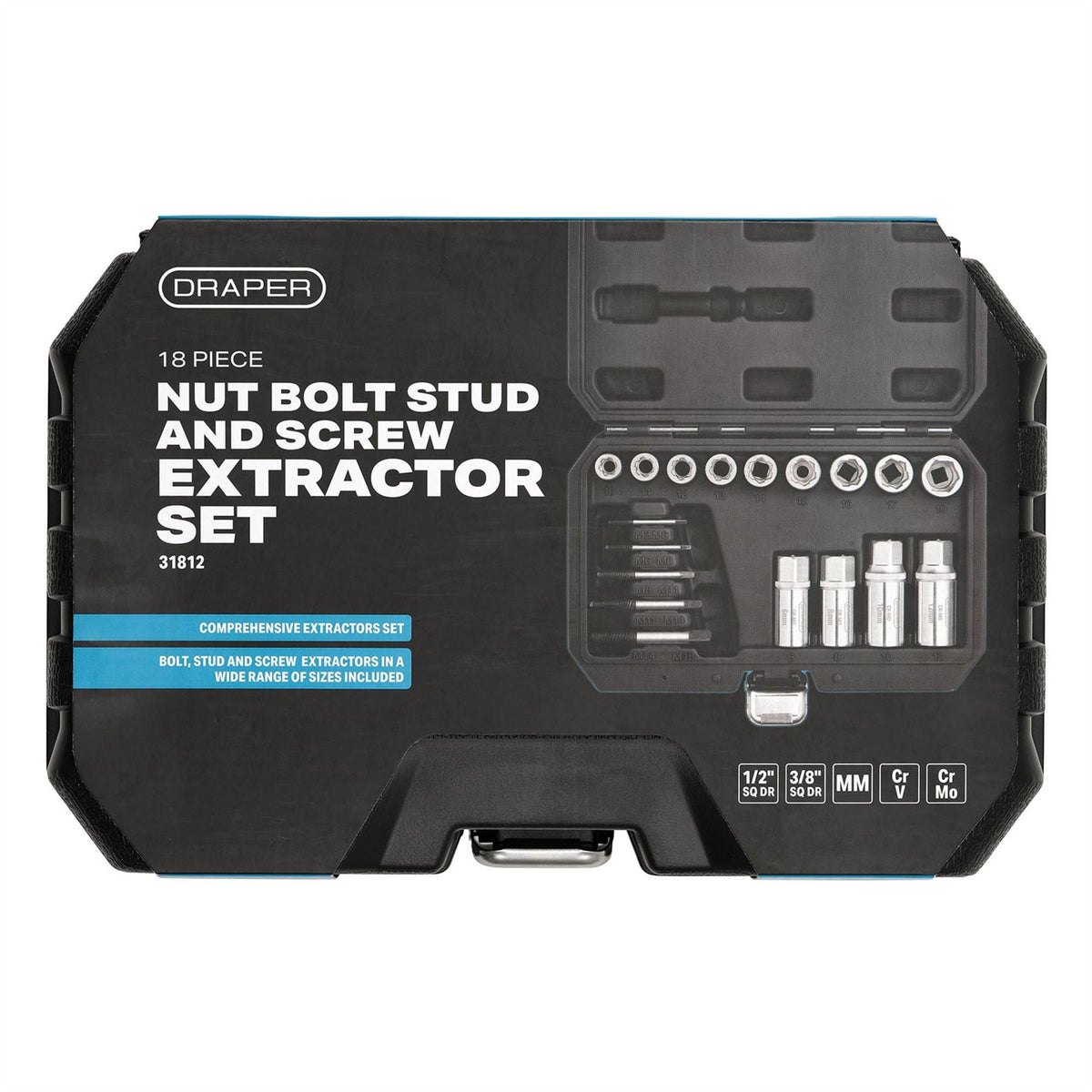 Draper Nut Bolt Stud and Screw Extactor Set (18 Piece) 31812  White Rose Tools