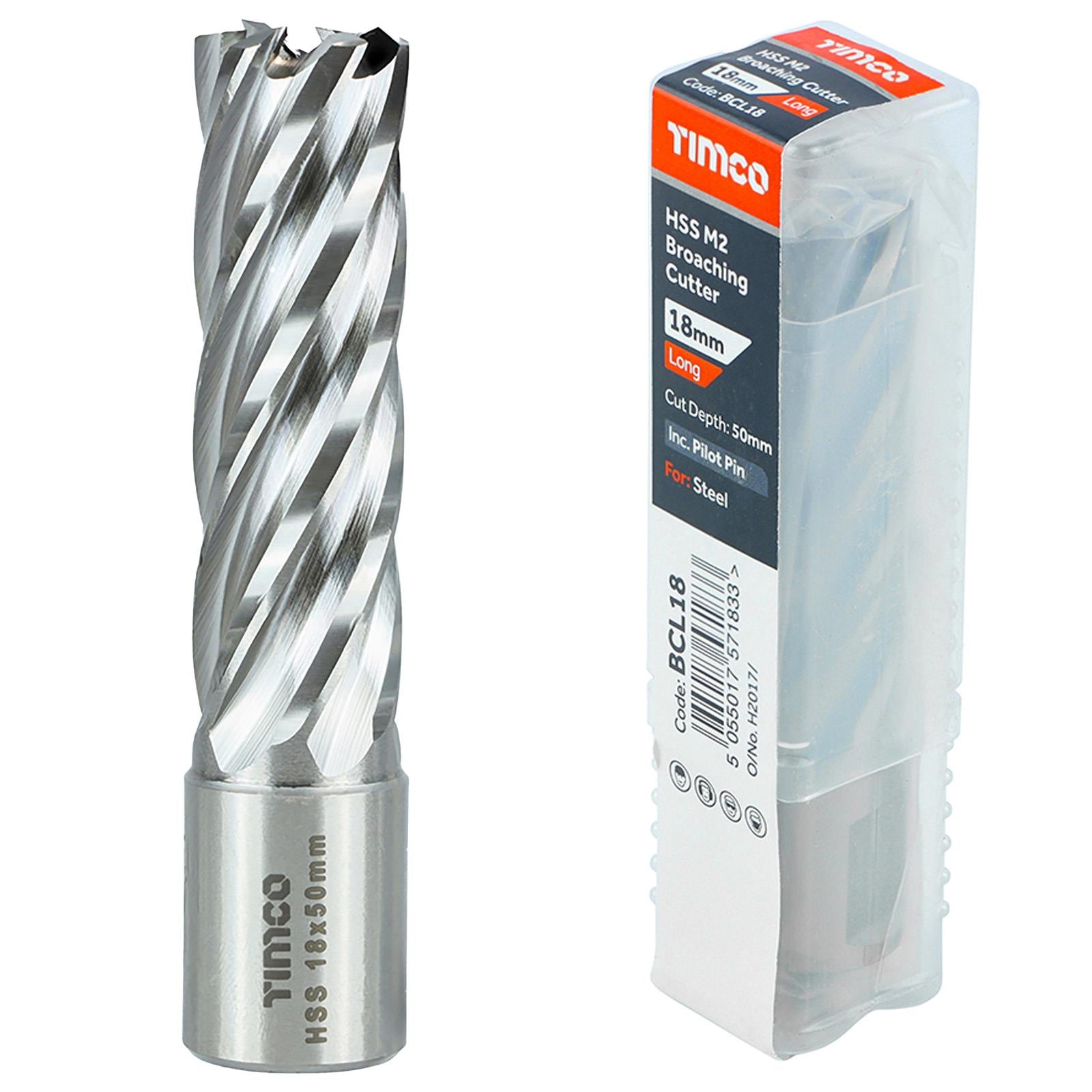 TIMCO Broaching Cutters M2 HSS Steel Mag Drill Bit and Replacement Pilot Pins - Choose Size