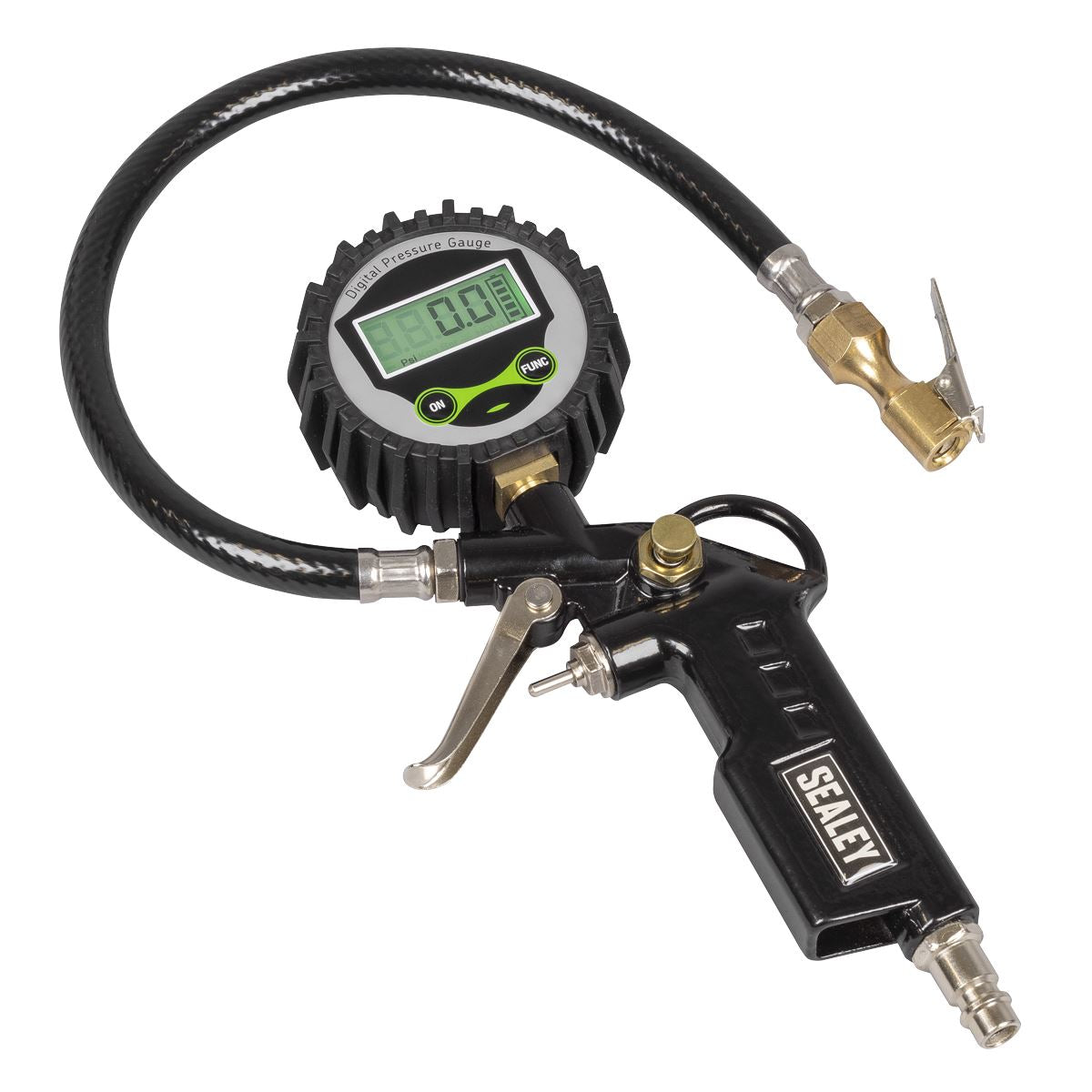 Sealey Digital Pistol Grip Tyre Inflator with Clip-On Connector