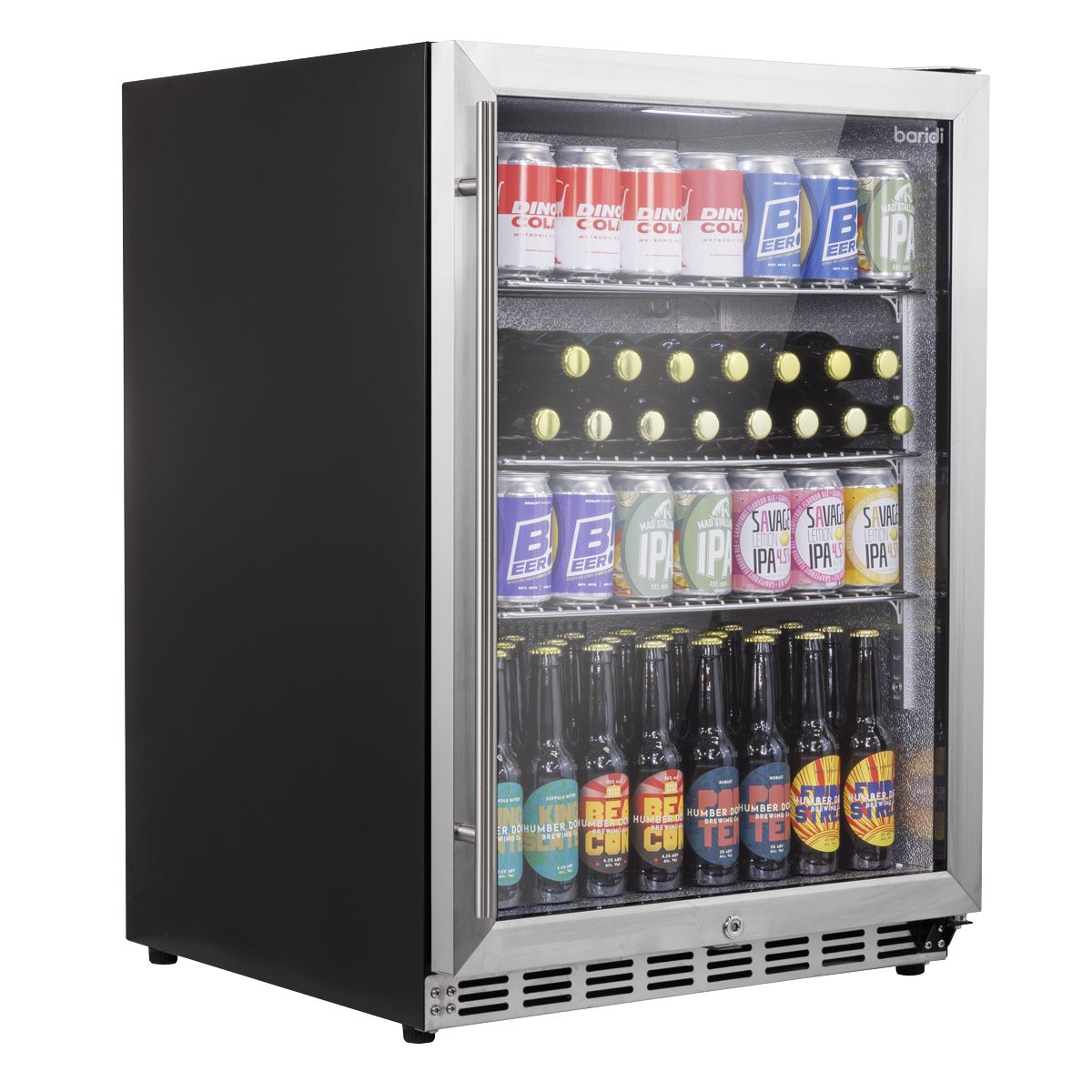 Baridi Outdoor Drinks/Beverage/Bar Fridge with Triple Glazed Door & Security Lock 150L - Stainless Steel  White Rose Tools
