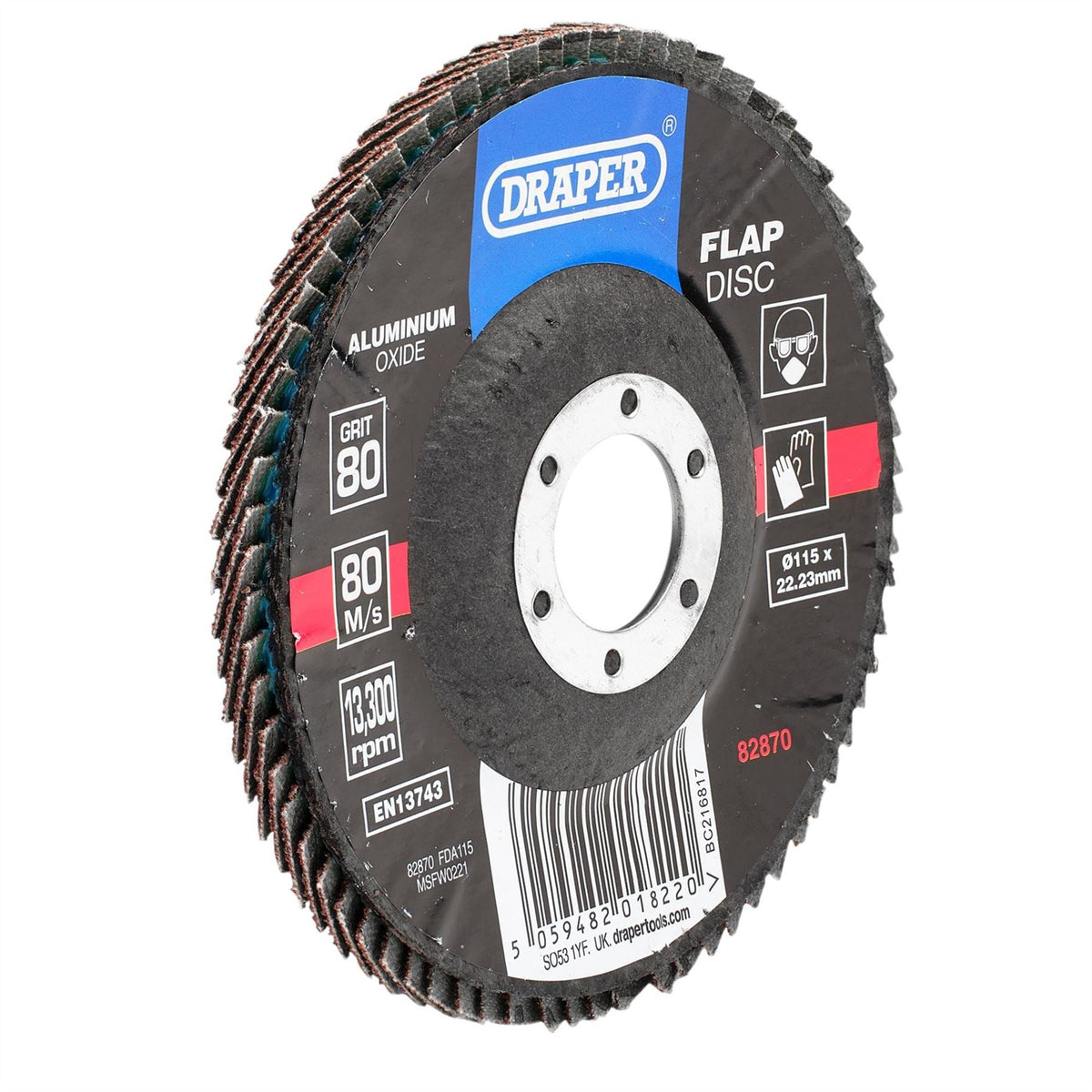 Draper Aluminium Oxide Flap Disc 115 x 22.23mm 80 Grit 82870  White Rose Tools